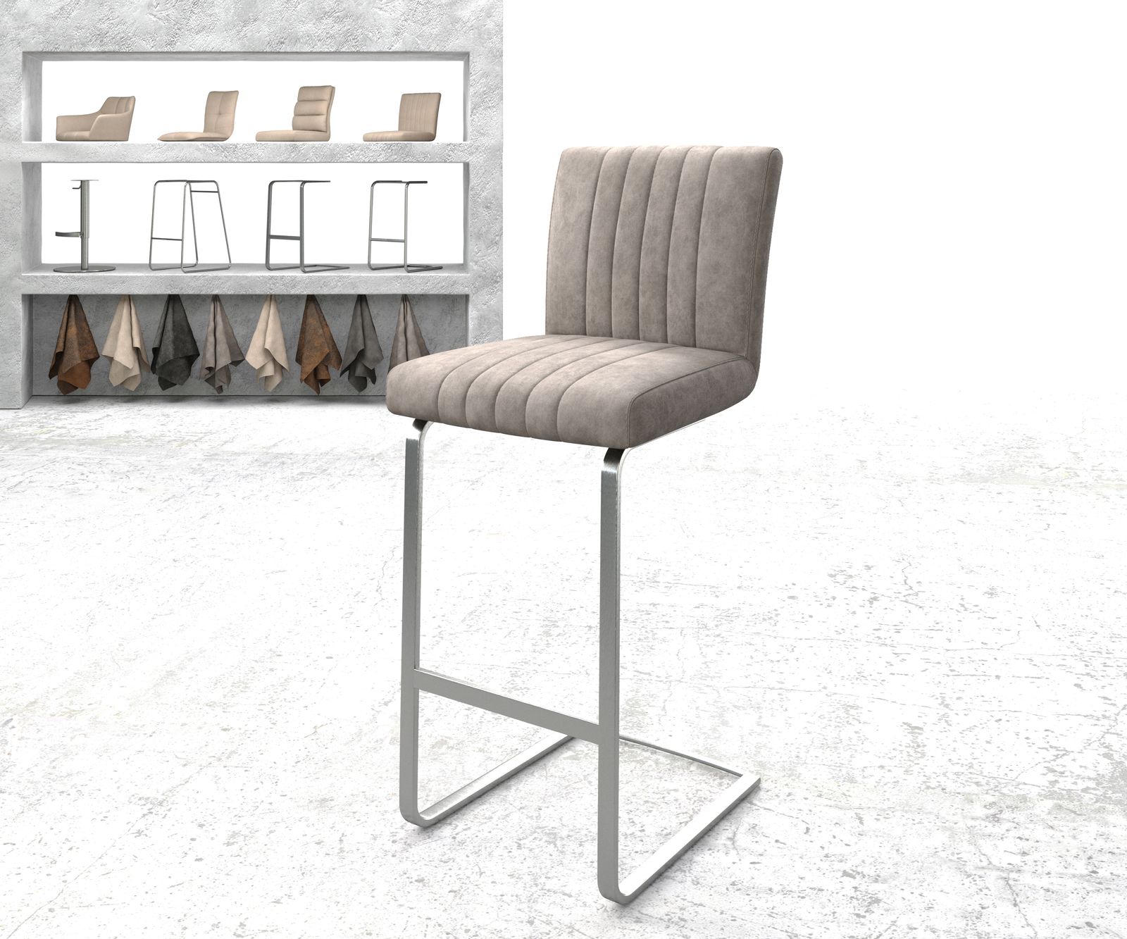 Chaise-de-bar Luiga-Flex vintage taupe cantilever plat acier inoxydable