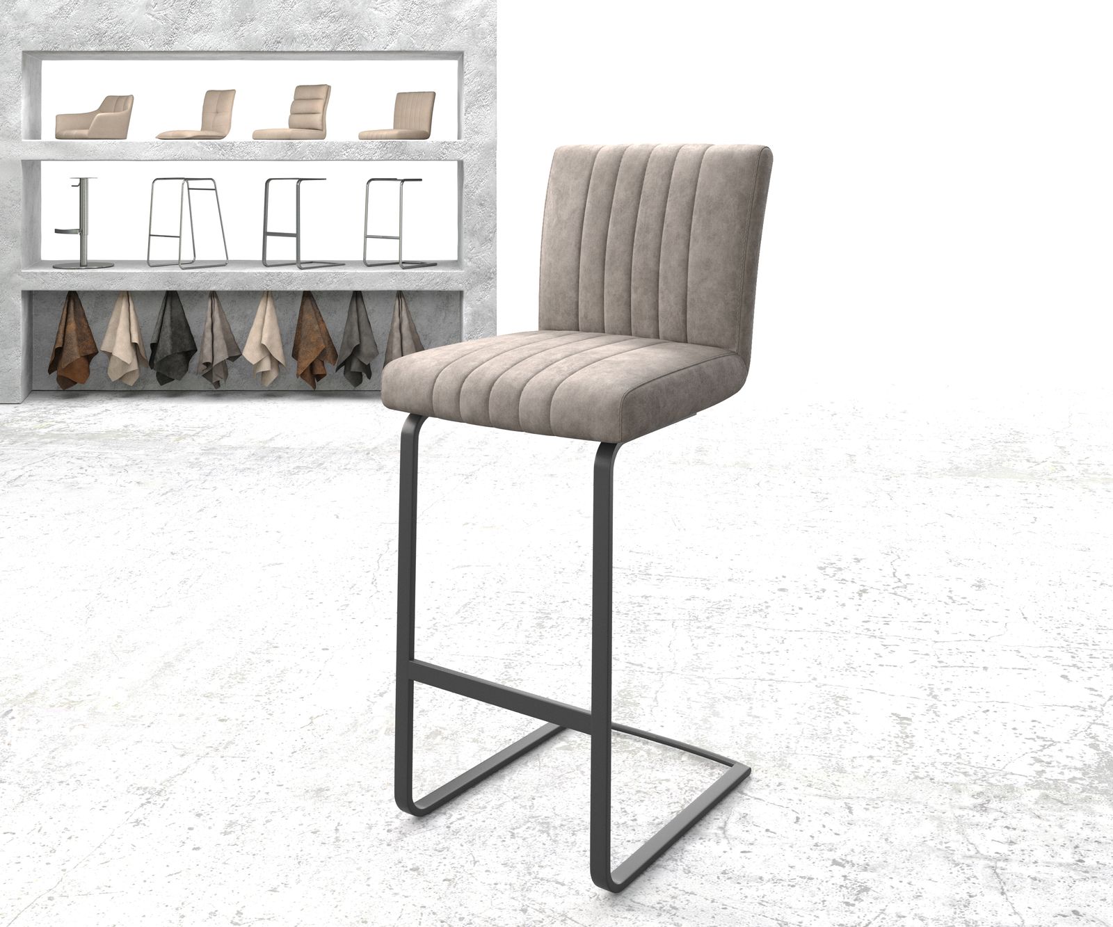 Chaise-de-bar Luiga-Flex vintage taupe cantilever plat métal