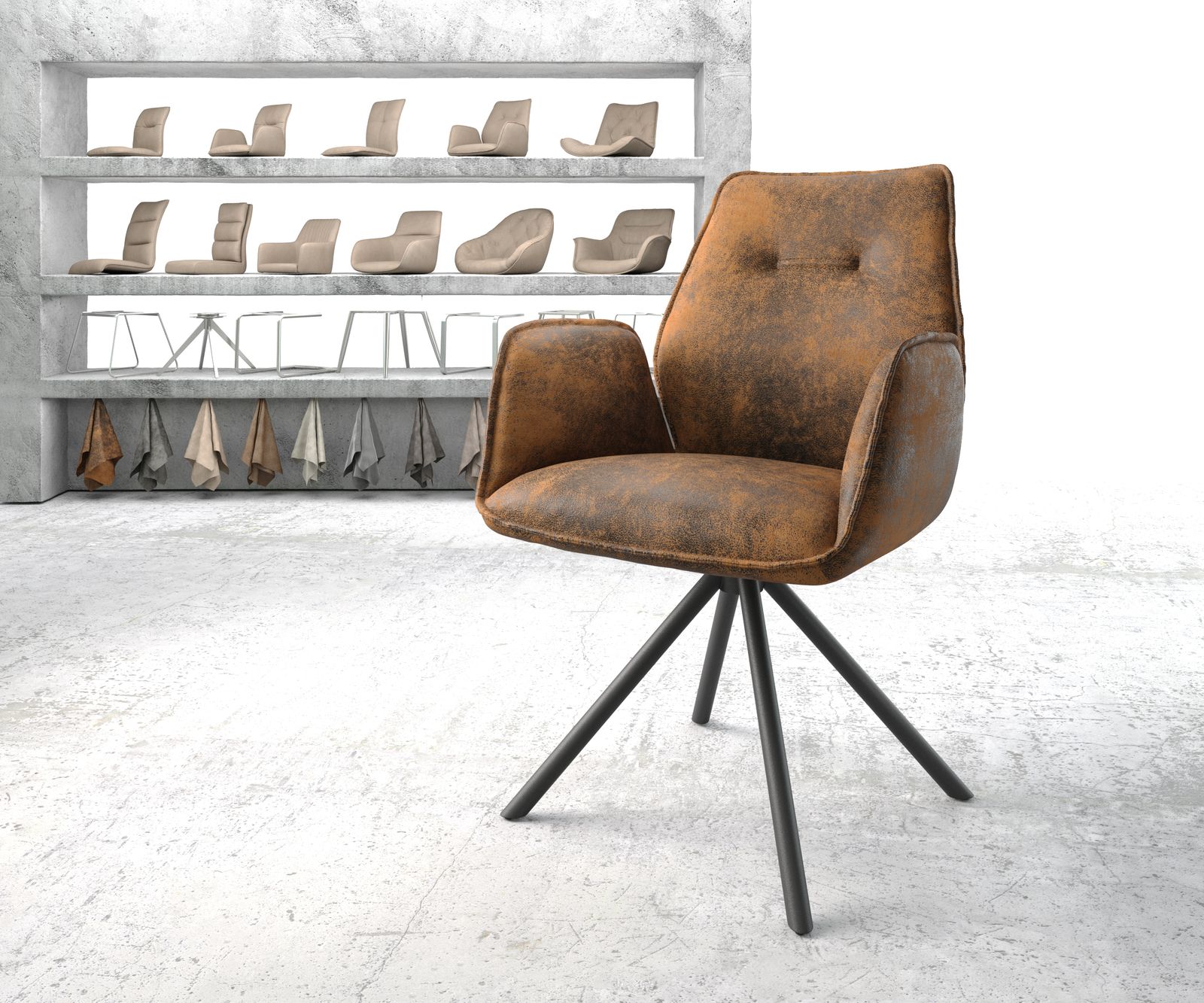 Chaise-pivotante Zoa-Flex marron vintage cadre croisé rond noir