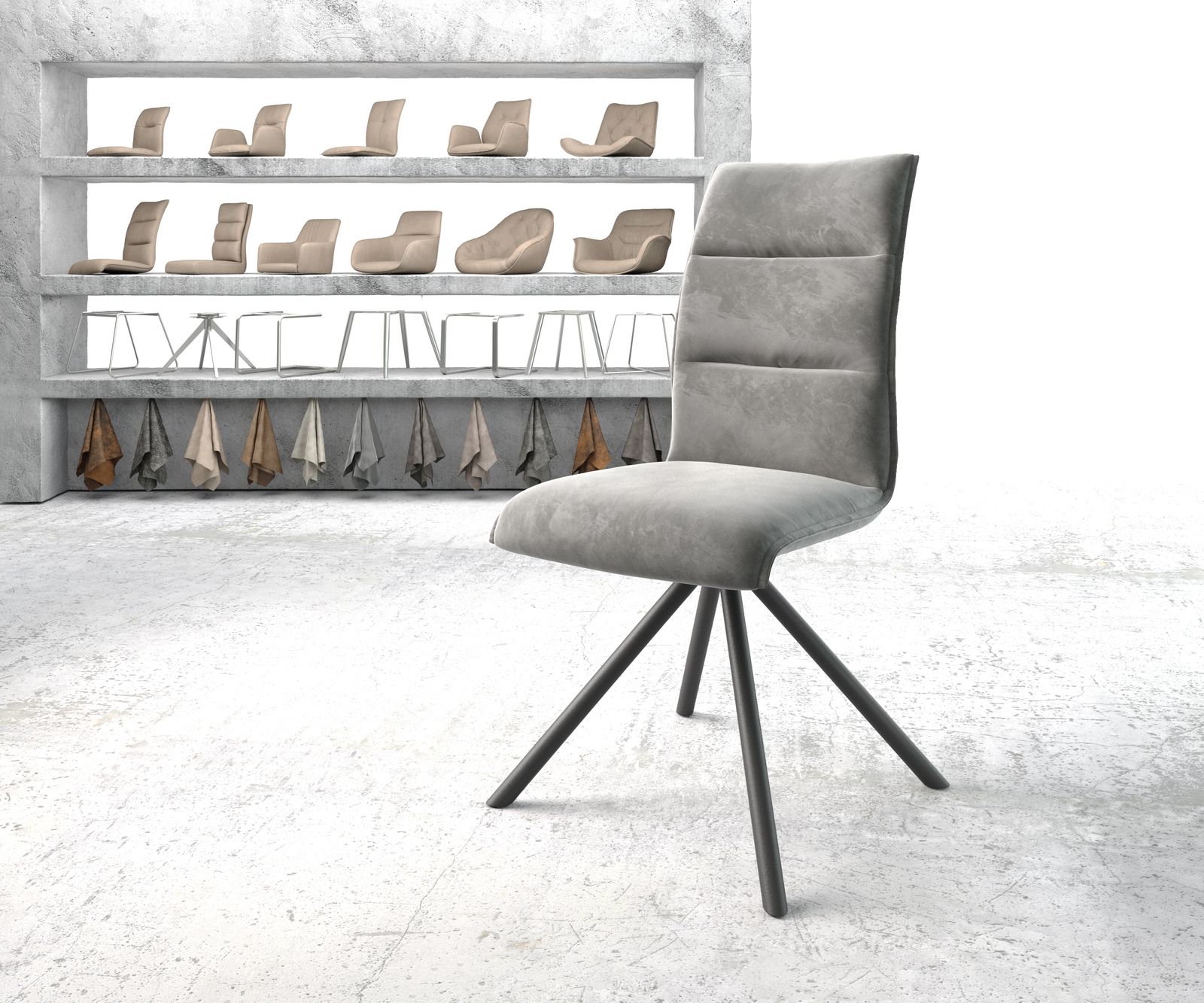 Chaise-pivotante Xantus-Flex gris velours cadre croisé rond noir