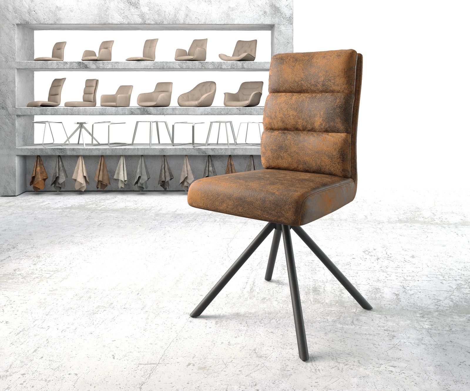 Chaise-pivotante Pela-Flex marron vintage cadre croisé rond noir