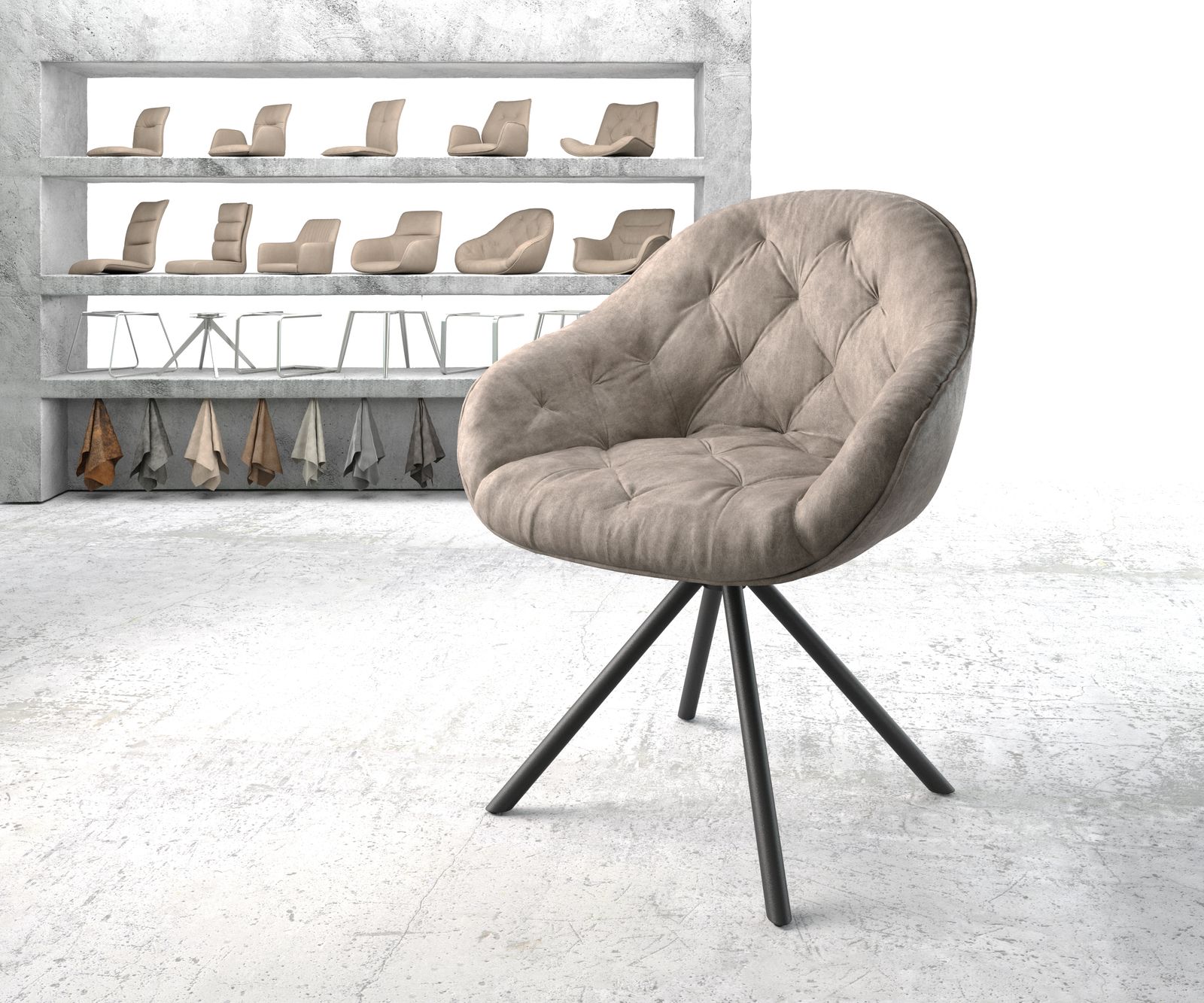 Chaise-pivotante Gaio-Flex taupe vintage cadre croisé rond noir