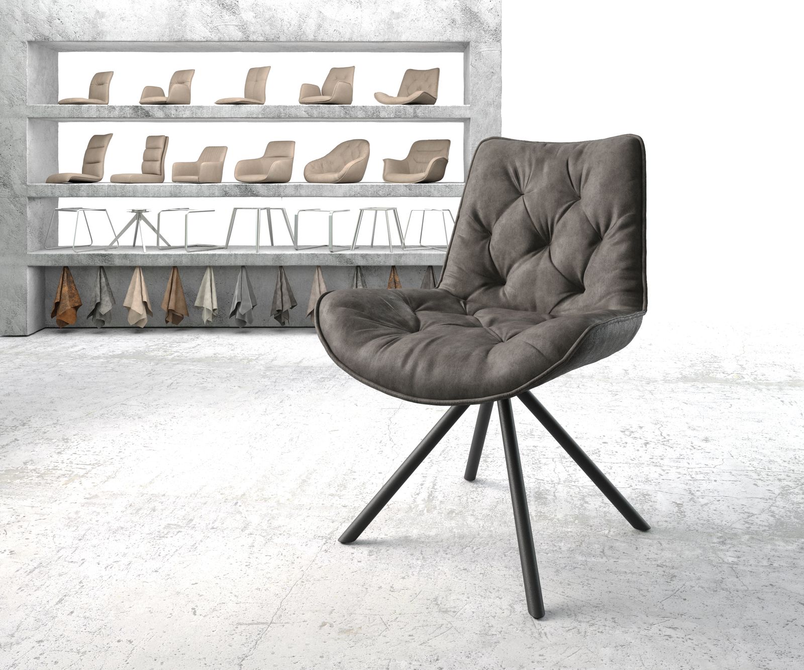 Chaise-pivotante Taimi-Flex anthracite vintage cadre croisé rond noir