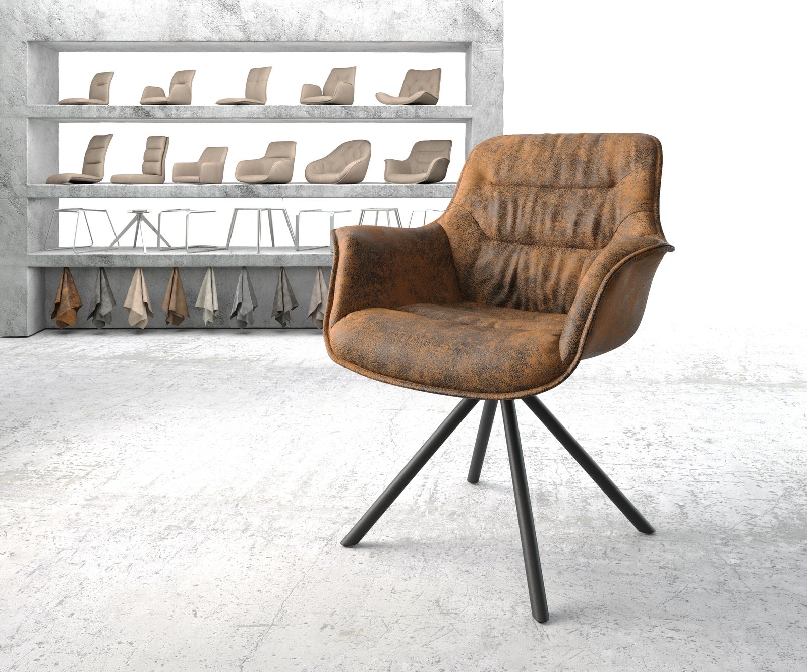 Chaise-pivotante Kaira-Flexmarron vintage cadre croisé rond noir