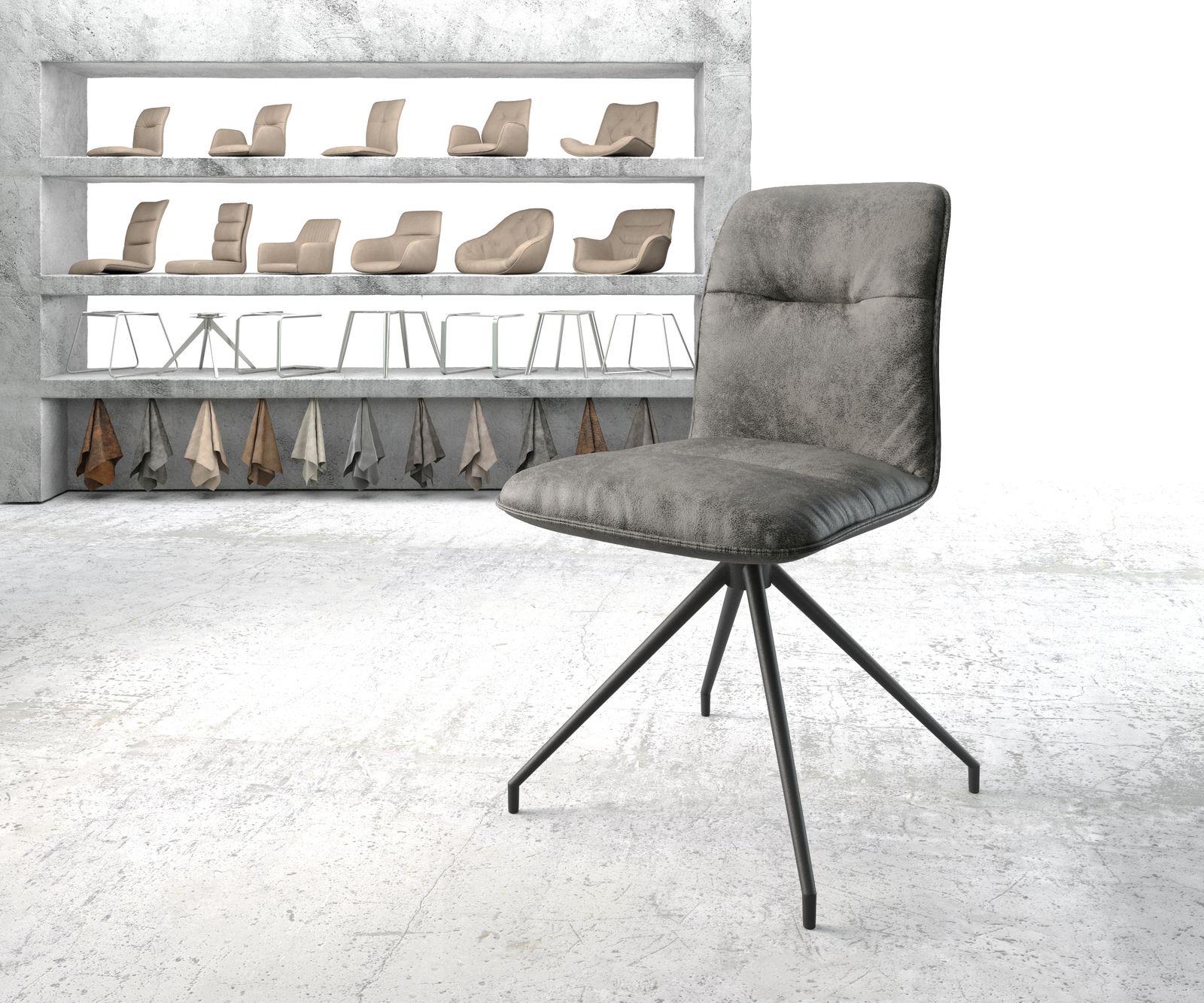 Chaise-pivotante Vinjo-Flex gris vintage cadre croisé conique noir