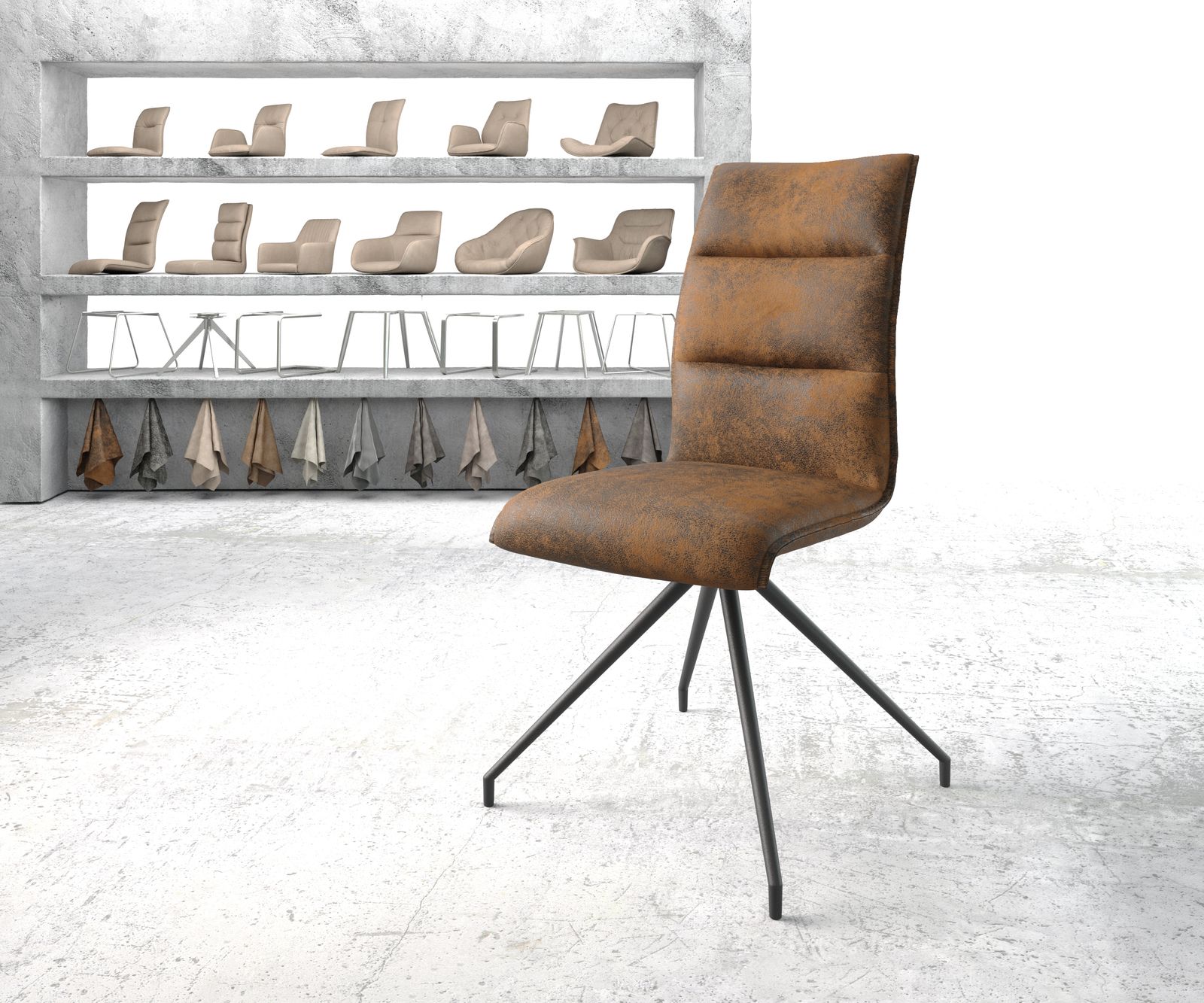 Chaise-pivotante Xantus-Flex marron vintage cadre croisé conique noir