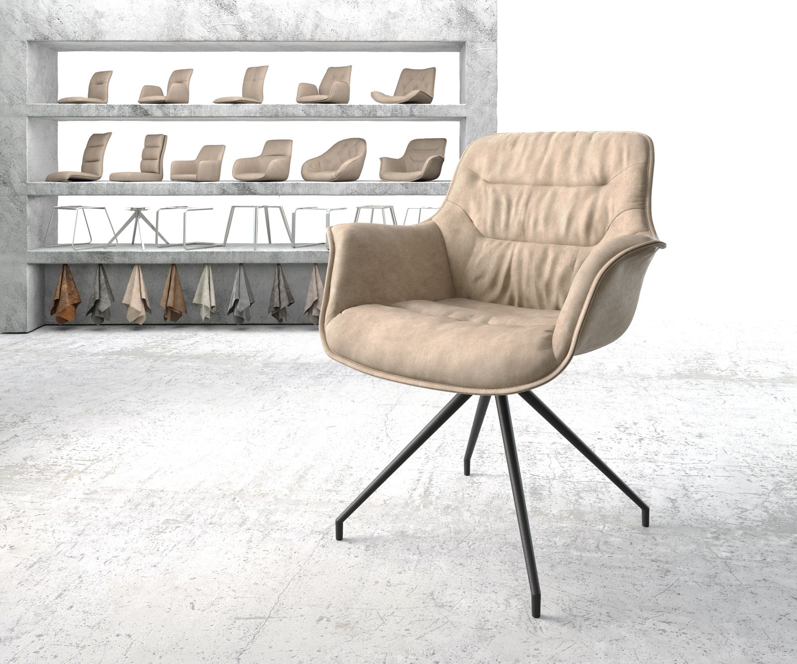 Chaise-pivotante Kaira-Flexbeige vintage cadre croisé conique noir