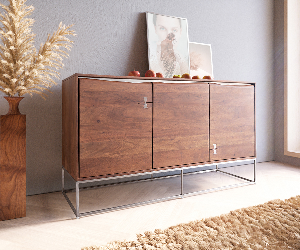 Kommode Live-Edge 147 cm Freeflow Akazie Braun Metall pulverbeschichtet