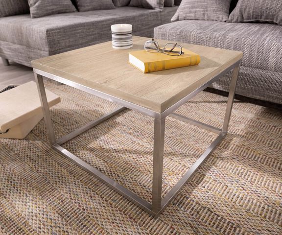 DELIFE Couchtisch Tatius 60x60 cm Akazie Champagner Industrial Style