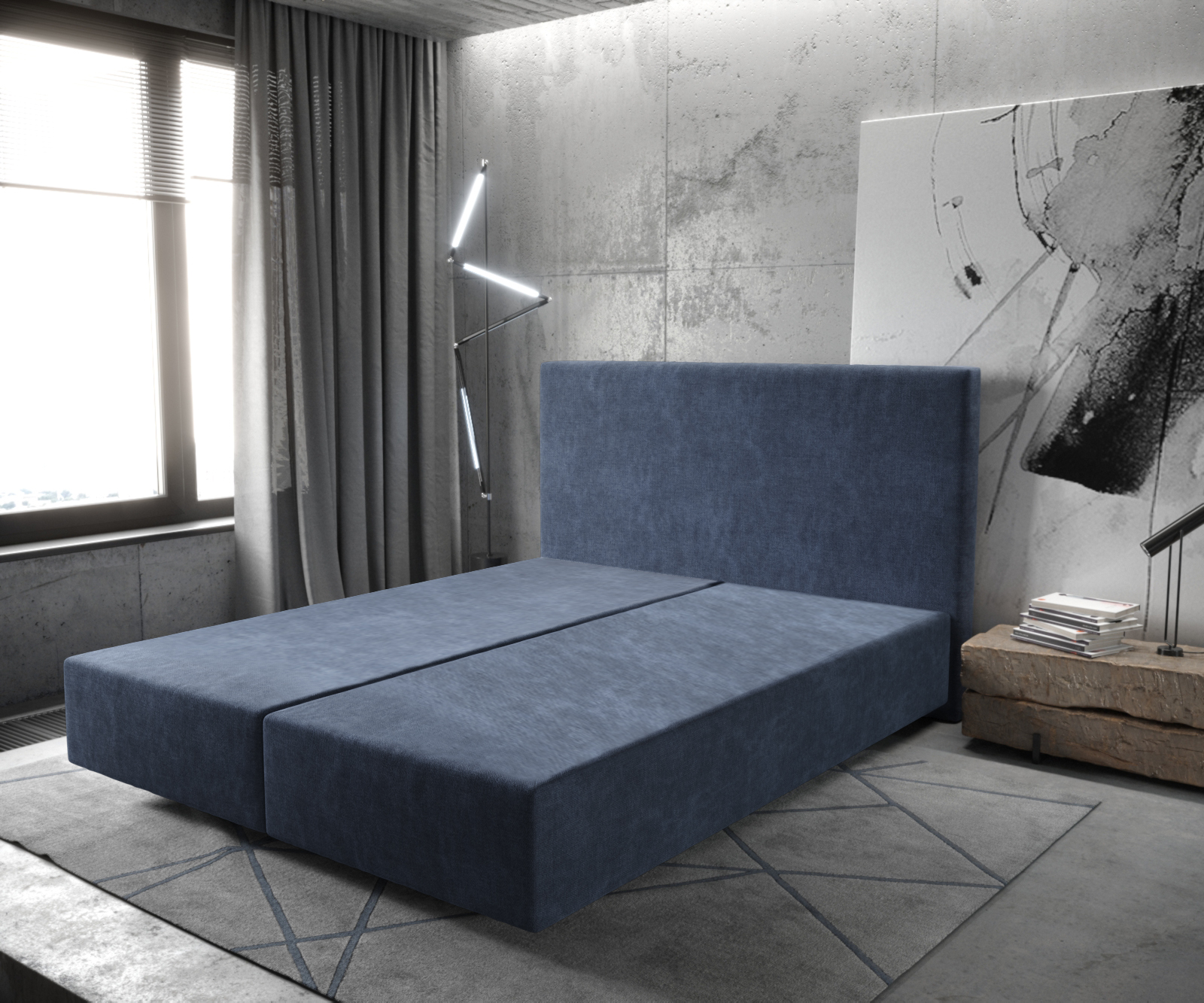 Cadre de sommier Dream-Well 160x200 Microfibre Bleu marine