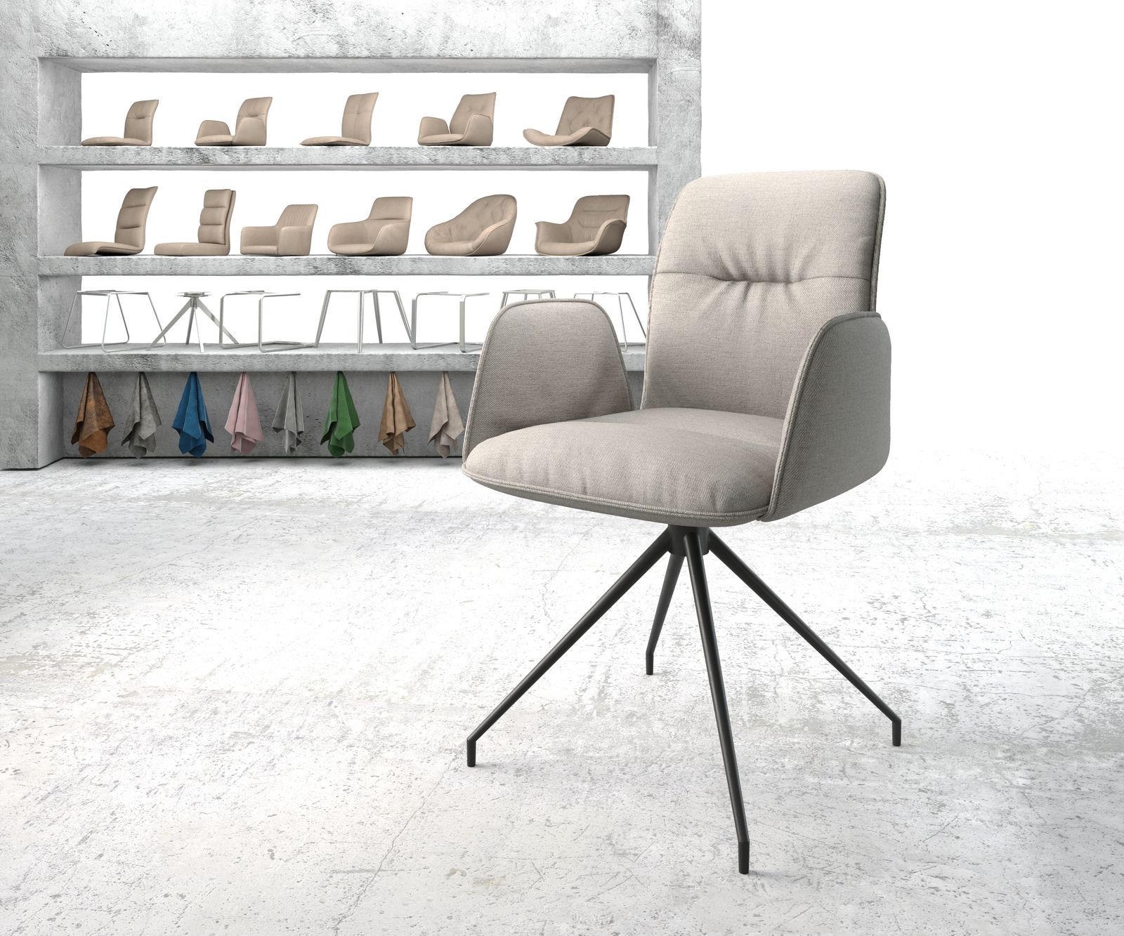 Chaise-pivotante Vinja-Flex gris clair rayures cadre croisé conique noir