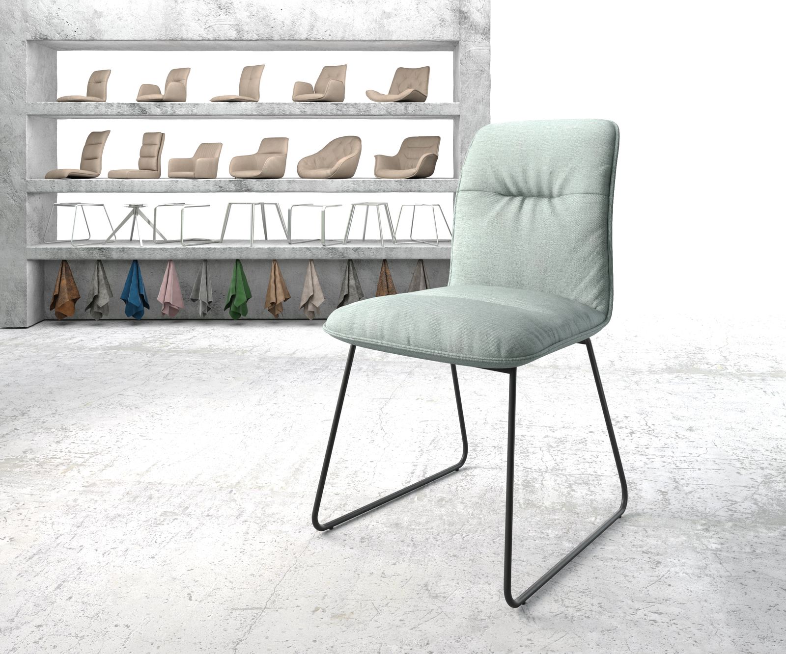 Chaise-de-salle-à-manger Vinjo-Flex menthe rayures cadre croisé noir