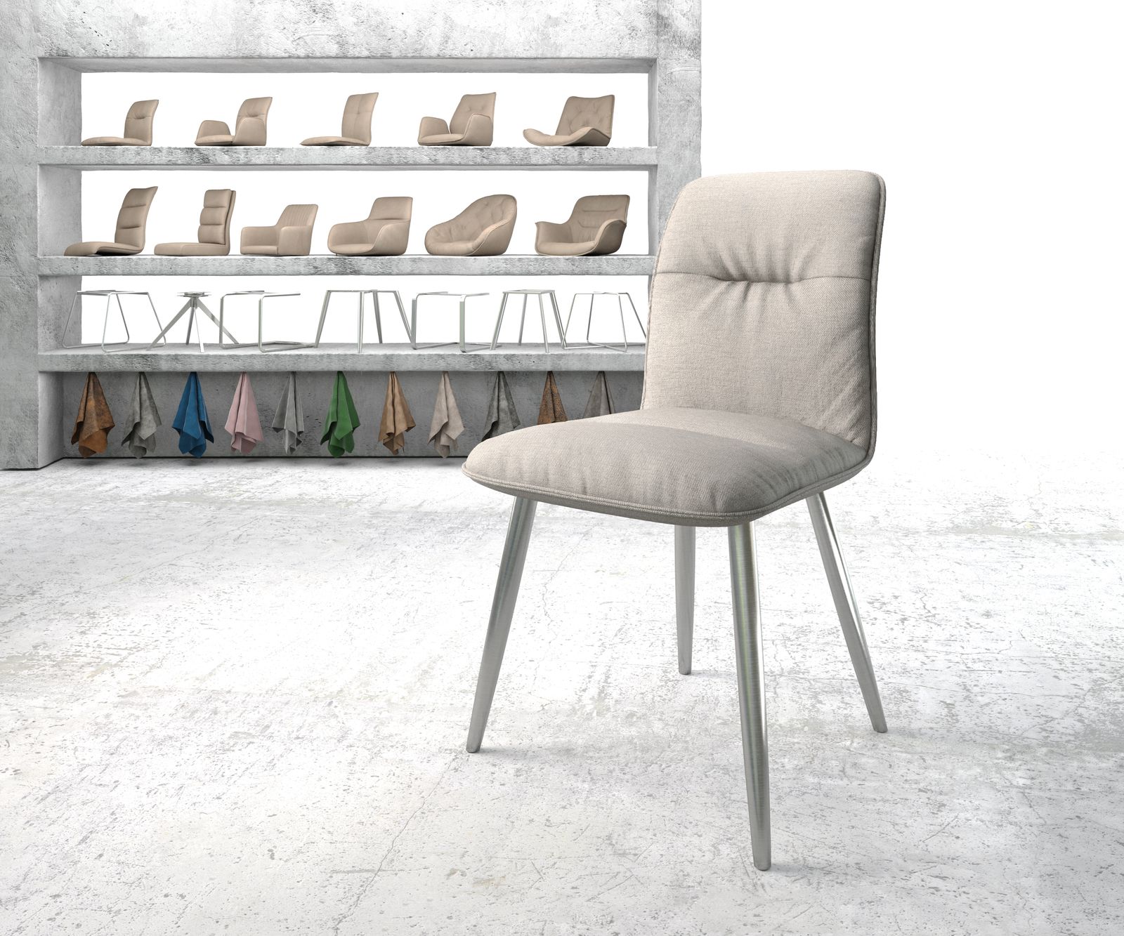 Chaise-de-salle-à-manger Vinjo-Flex gris clair rayures 4-pieds conique acier inoxydable