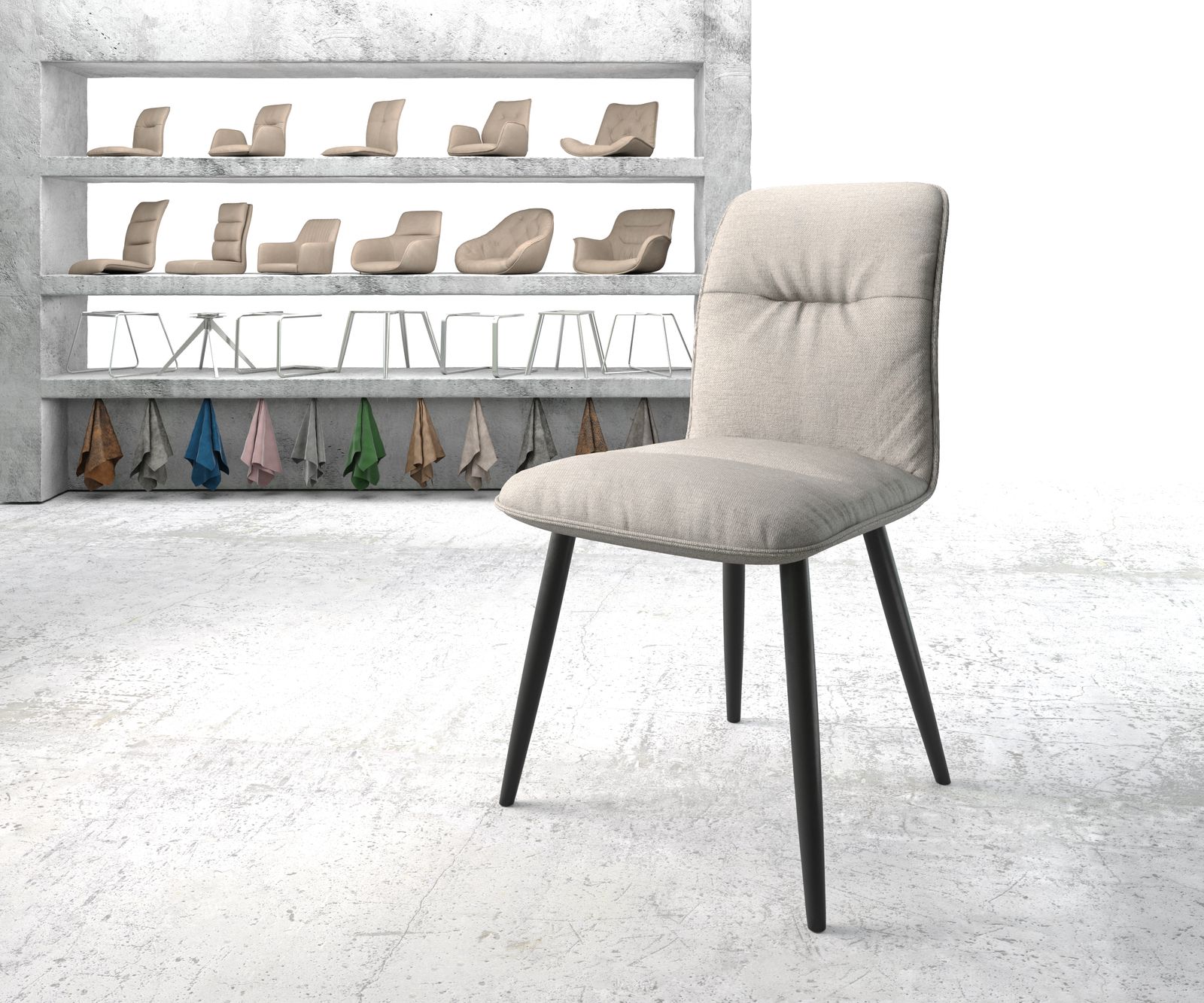 Chaise-de-salle-à-manger Vinjo-Flex gris clair rayures 4-pieds conique noir