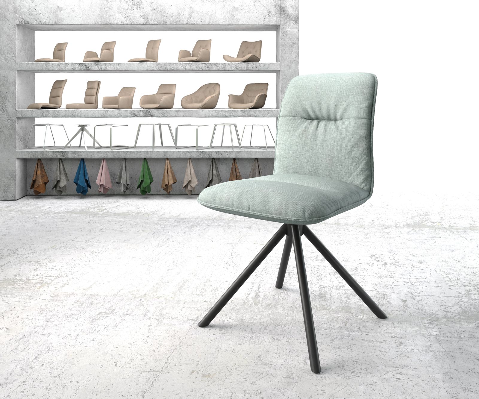 Chaise-pivotante Vinjo-Flex menthe rayures cadre croisé rond noir