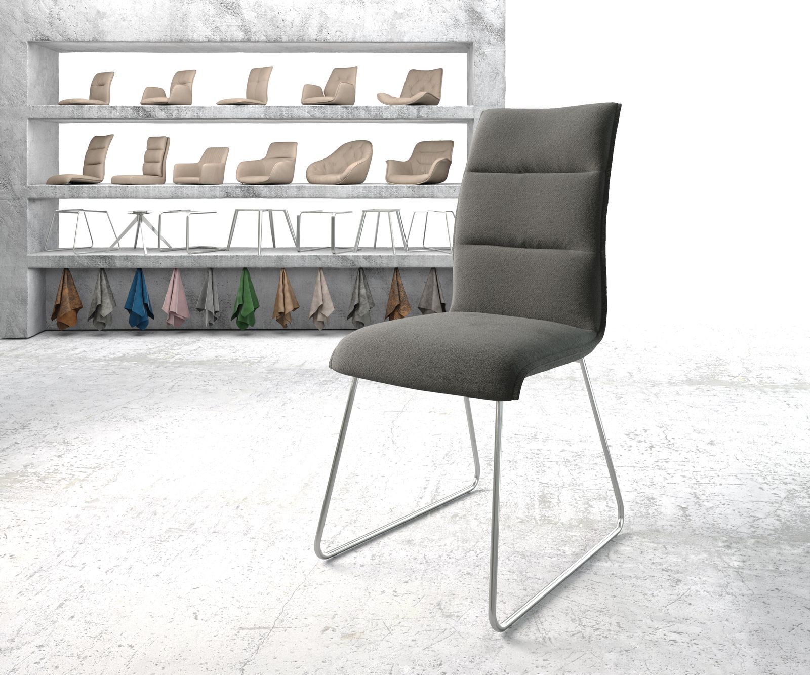 Chaise-de-salle-à-manger Xantus-Flex anthracite structure cadre croisé acier inoxydable