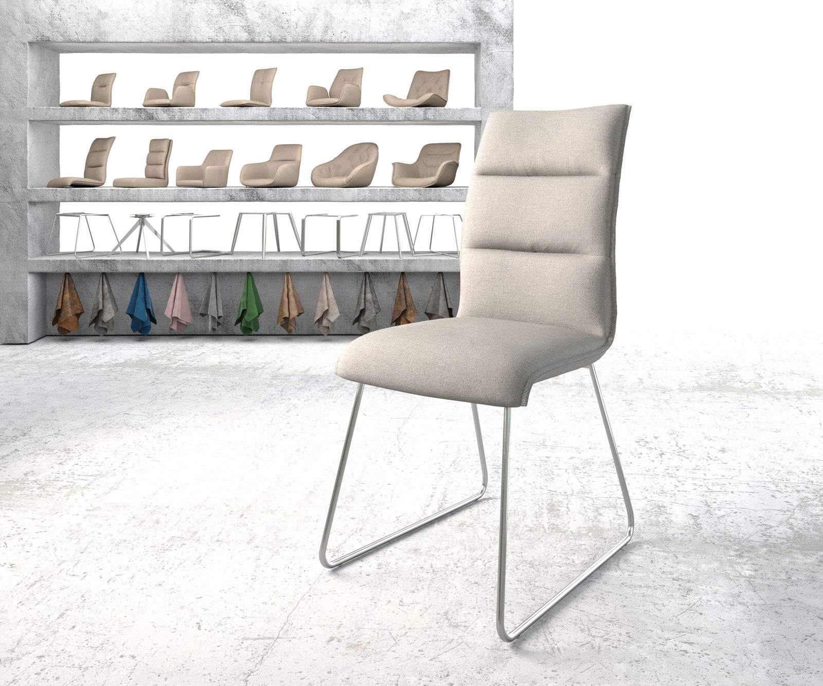 Chaise-de-salle-à-manger Xantus-Flex gris clair rayures cadre croisé acier inoxydable