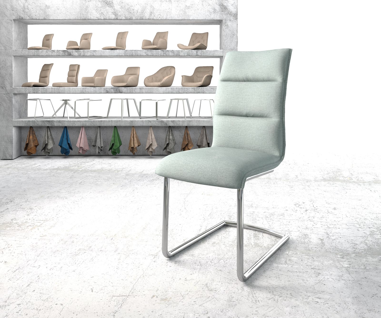 Chaise-de-salle-à-manger Xantus-Flex menthe rayures cantilever rond chromé