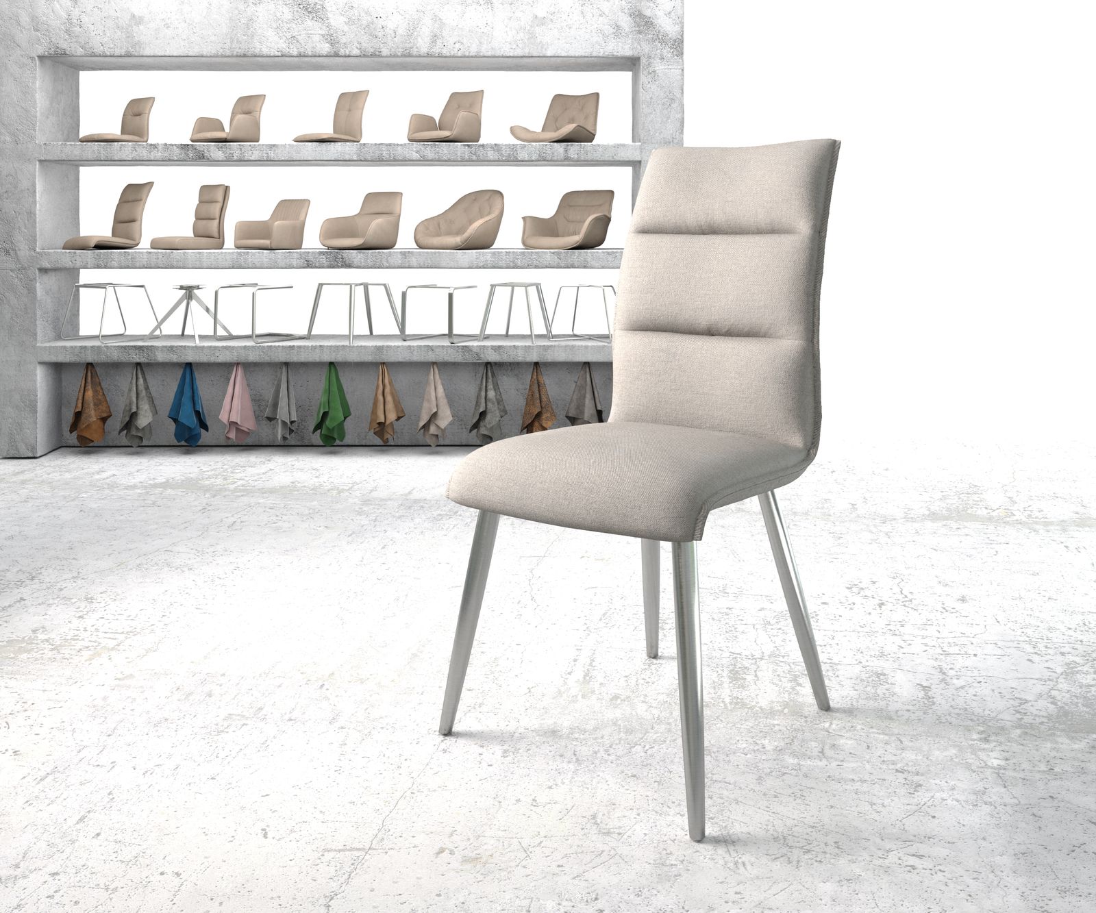 Chaise-de-salle-à-manger Xantus-Flex gris clair rayures 4-pieds conique acier inoxydable