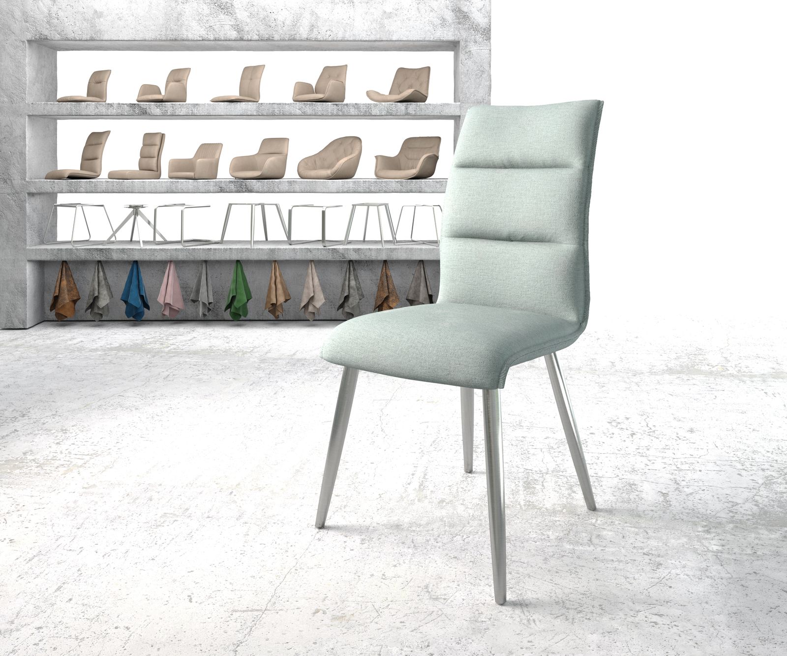 Chaise-de-salle-à-manger Xantus-Flex menthe rayures 4-pieds conique acier inoxydable