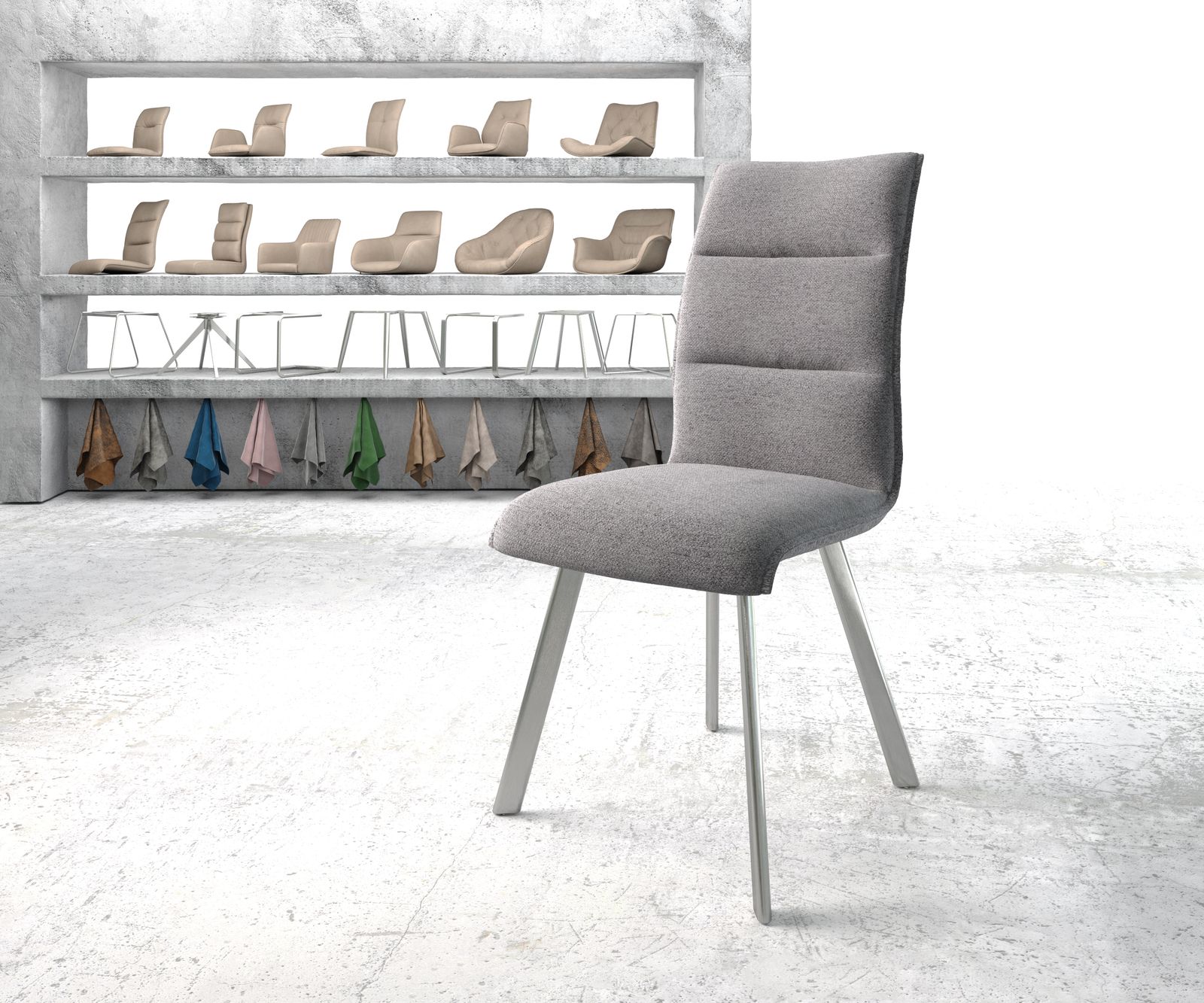 Chaise-de-salle-à-manger Xantus-Flex gris clair structure 4-pieds ovall acier inoxydable