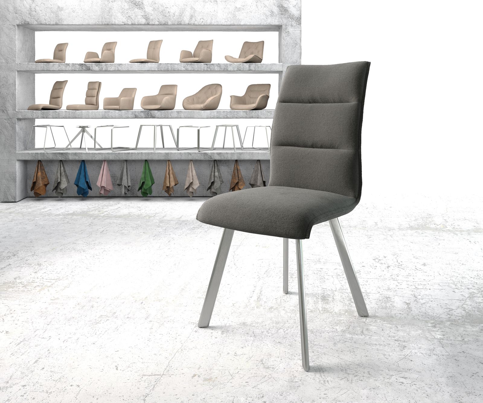 Chaise-de-salle-à-manger Xantus-Flex anthracite structure 4-pieds ovall acier inoxydable