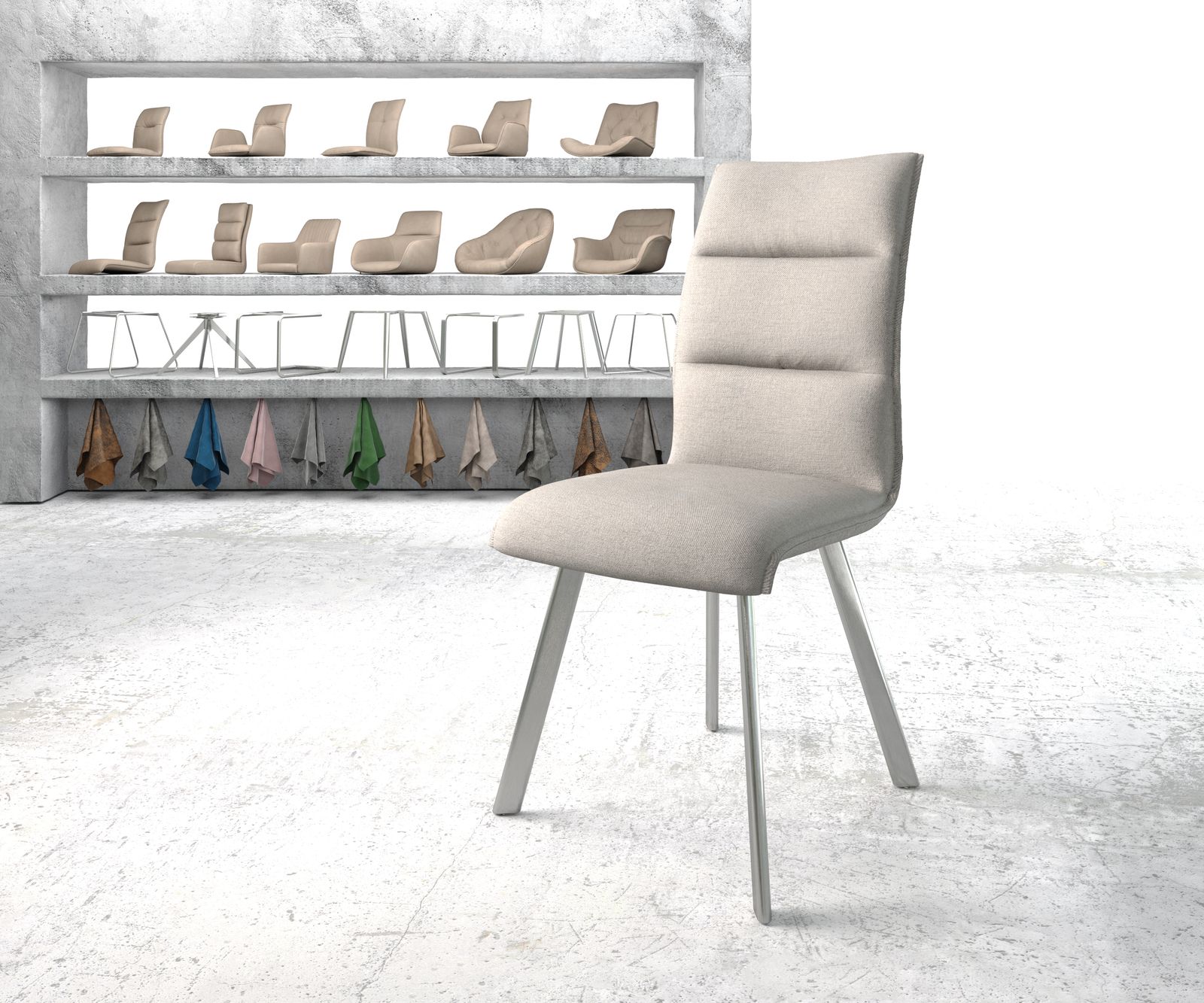 Chaise-de-salle-à-manger Xantus-Flex gris clair rayures 4-pieds ovall acier inoxydable