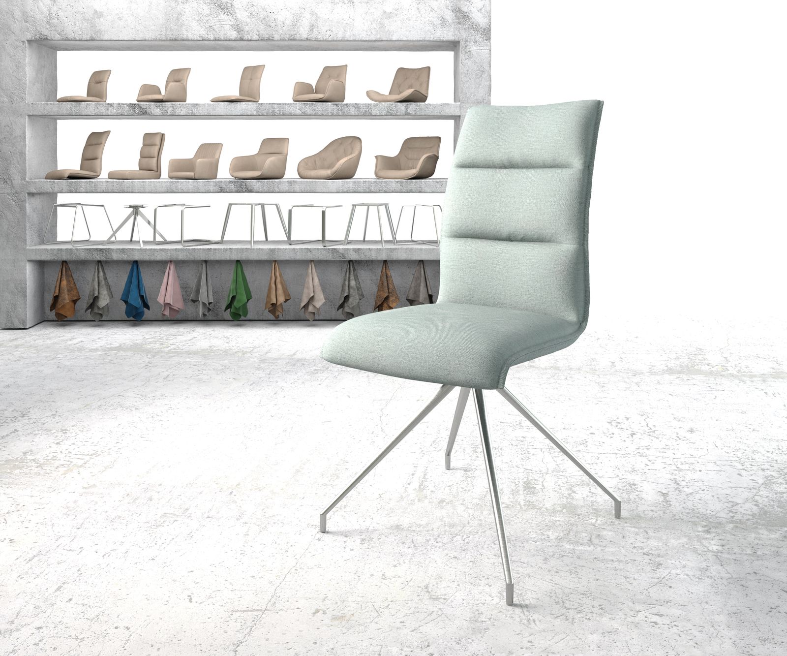 Chaise-pivotante Xantus-Flex menthe rayures cadre croisé conique acier inoxydable