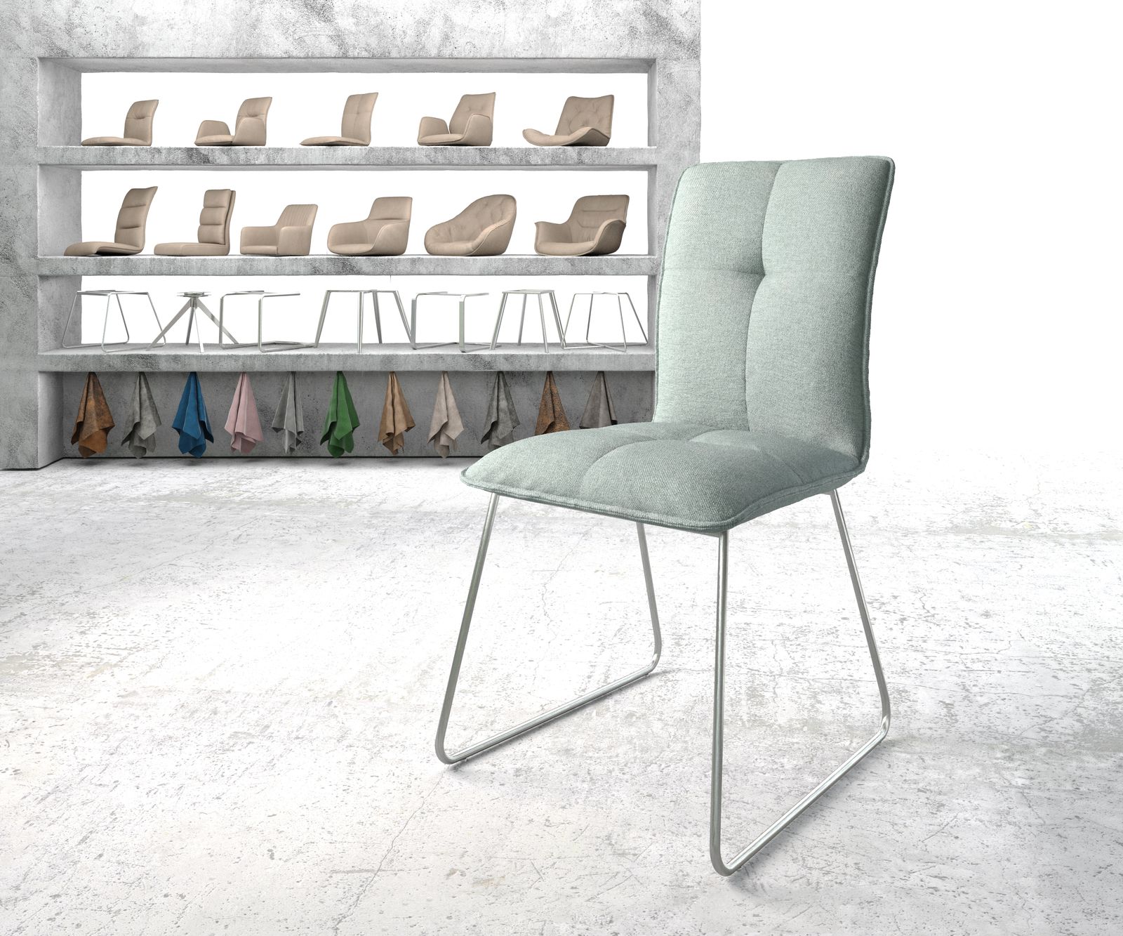 Chaise-de-salle-à-manger Maddy-Flex menthe rayures cadre croisé acier inoxydable