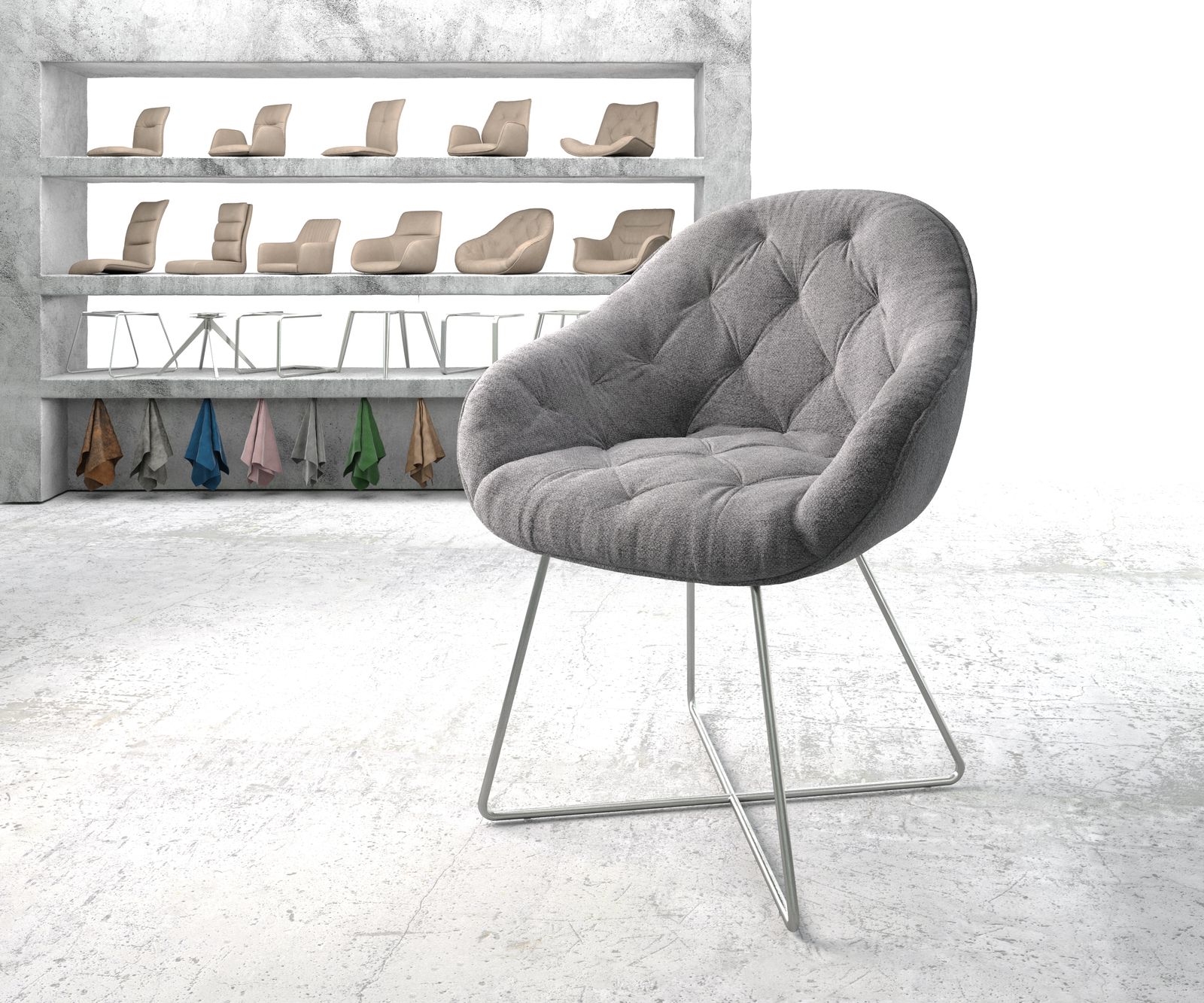 Fauteuil Gaio-Flex gris clair structure cadre en X acier inoxydable