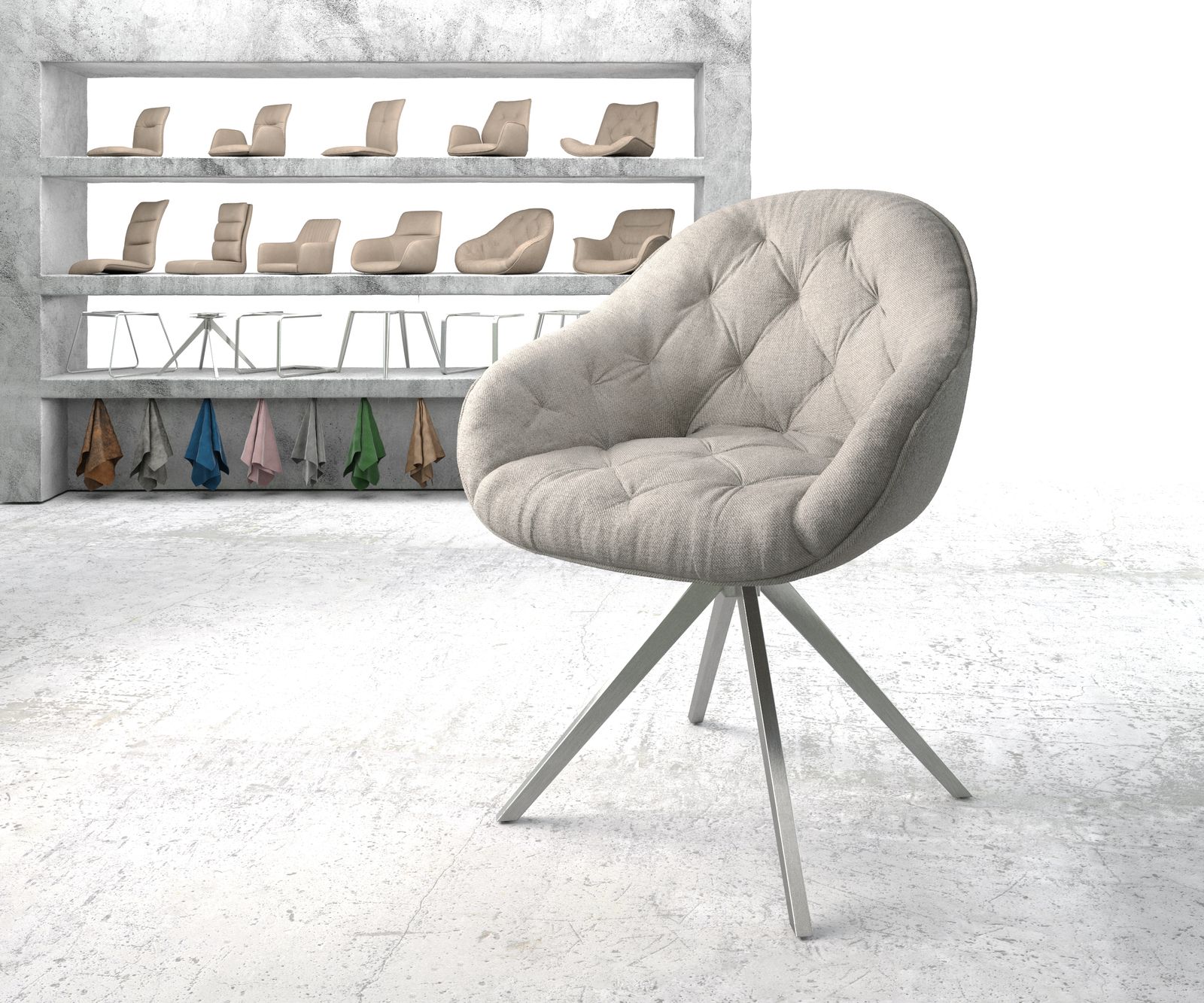 Chaise-pivotante Gaio-Flex gris clair rayures cadre croisé angulaire acier inoxydable