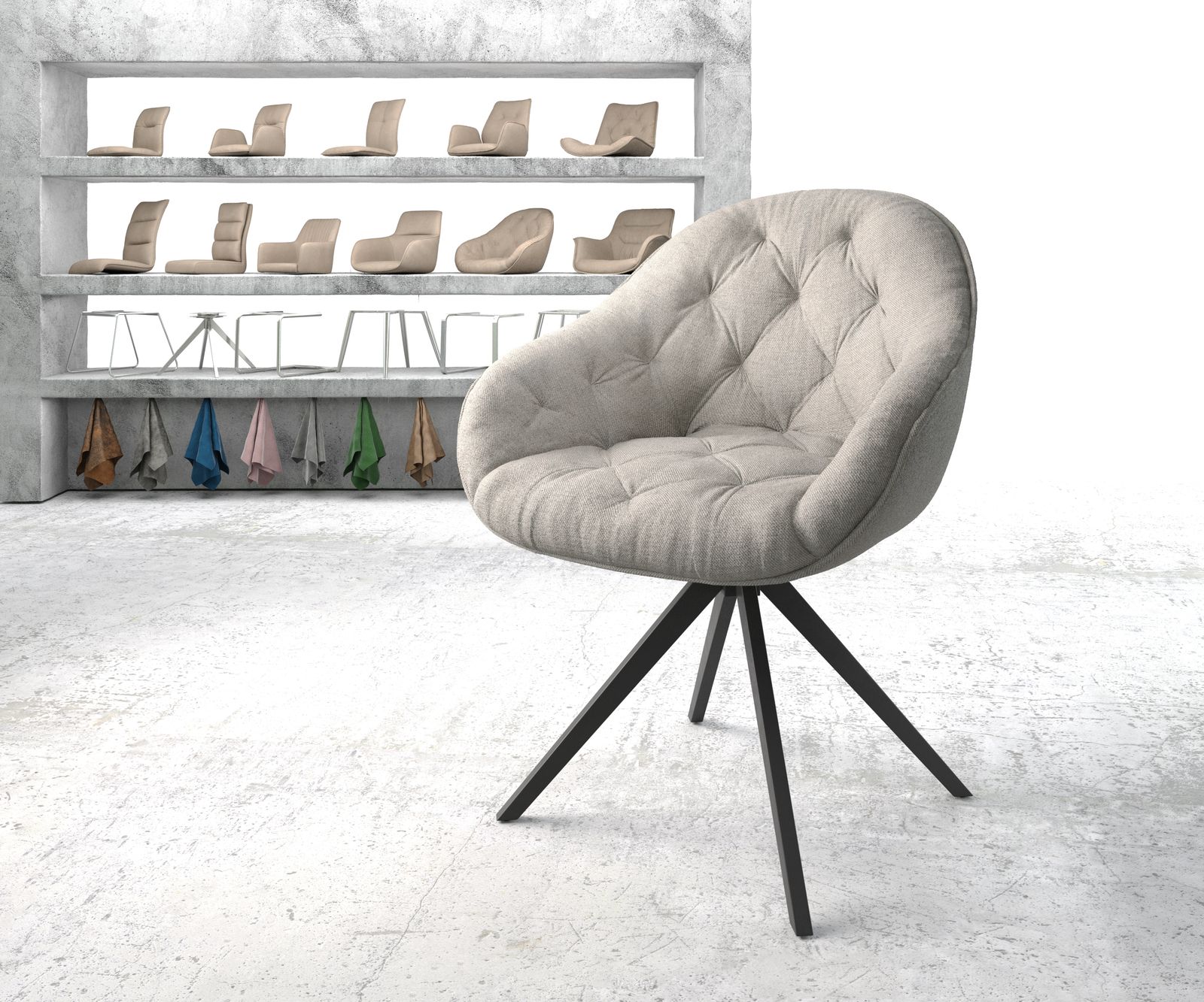 Chaise-pivotante Gaio-Flex gris clair rayures cadre croisé angulaire noir