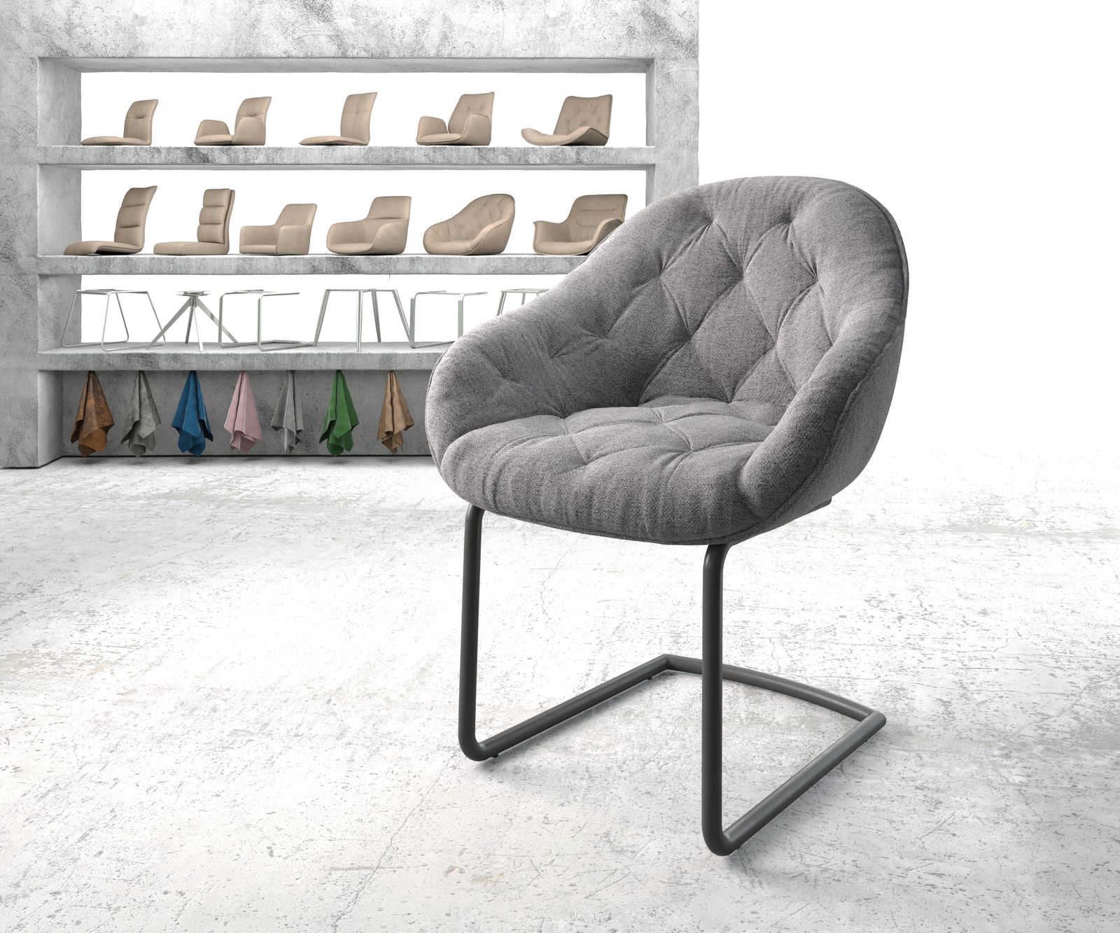Fauteuil Gaio-Flex gris clair structure cantilever rond noir