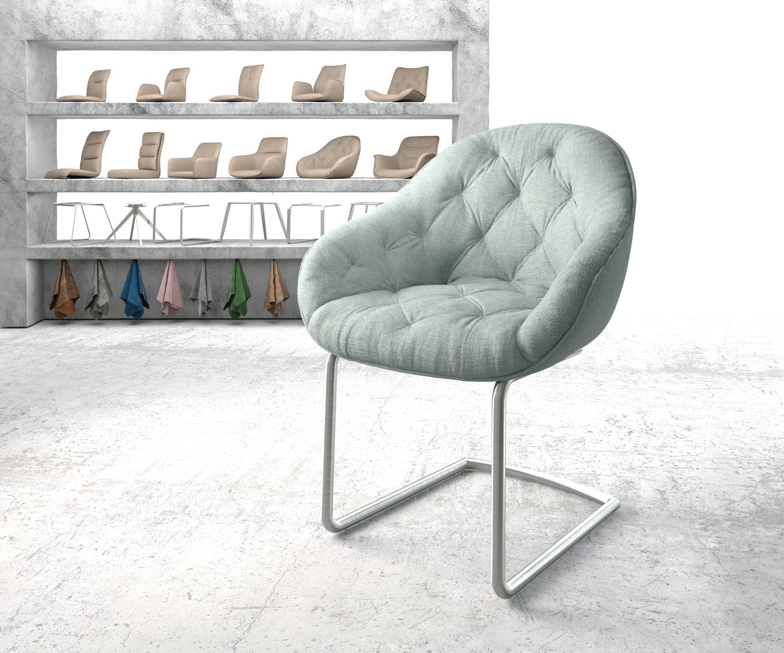 Fauteuil Gaio-Flex menthe rayures cantilever rond acier inoxydable