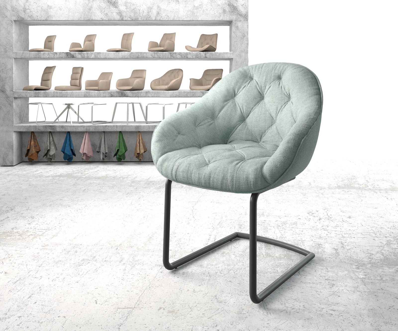 Fauteuil Gaio-Flex menthe rayures cantilever rond noir