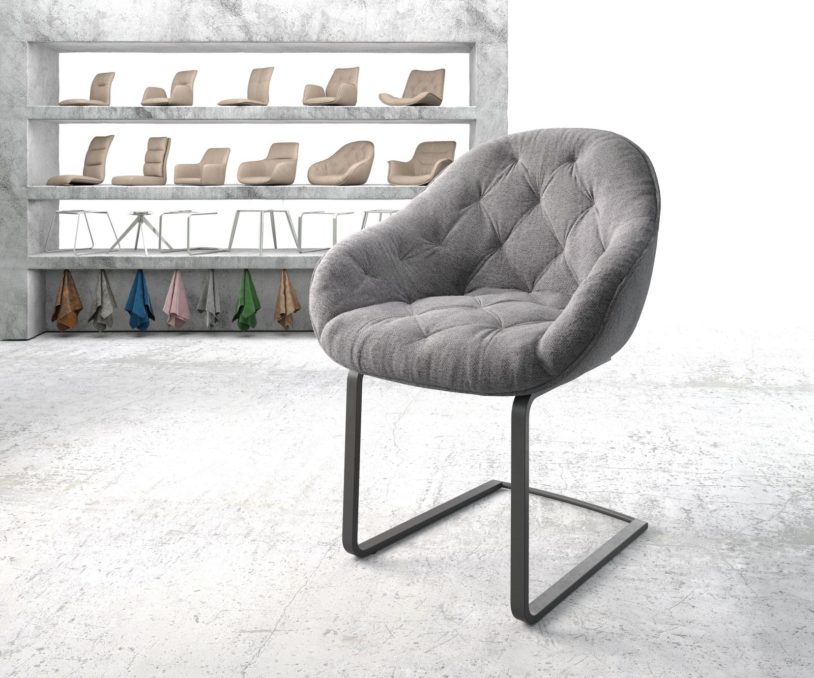 Fauteuil Gaio-Flex gris clair structure cantilever plat noir