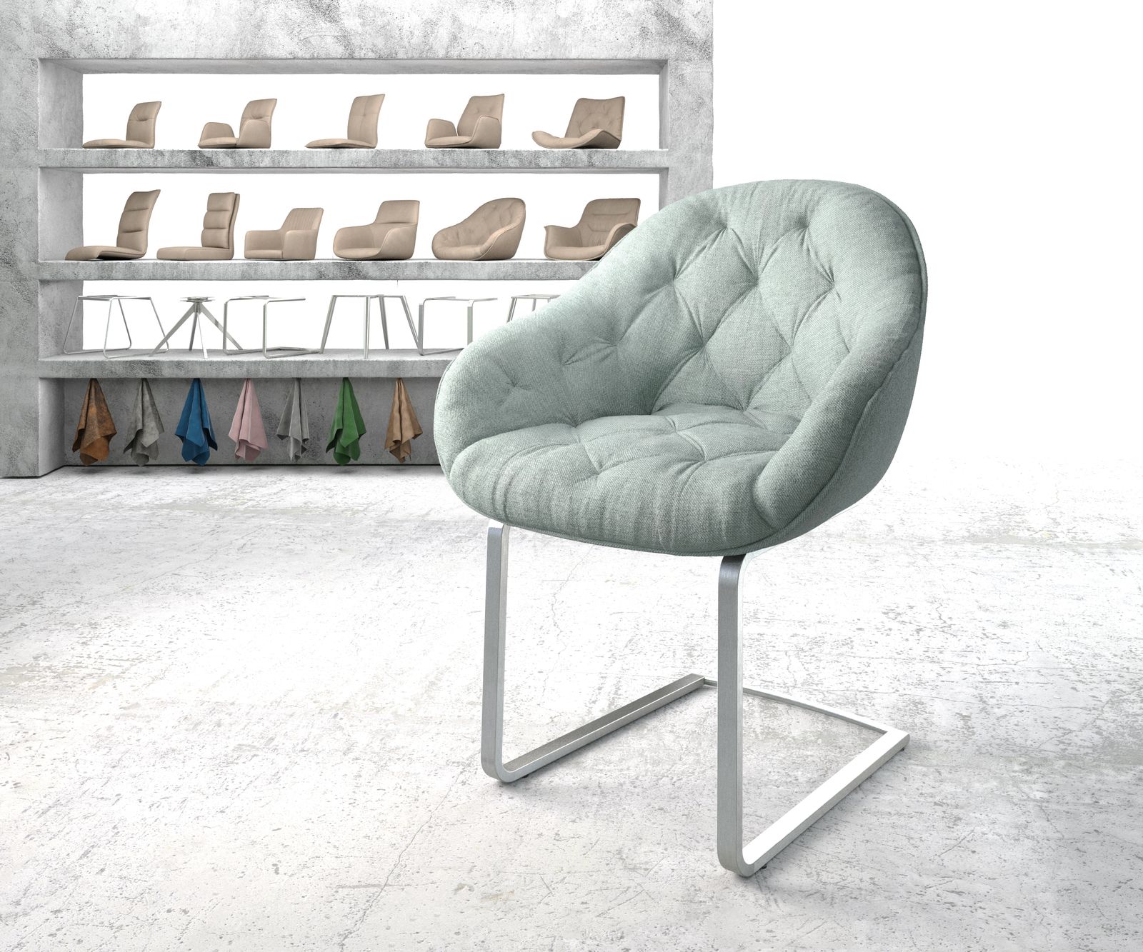 Fauteuil Gaio-Flex menthe rayures cantilever plat acier inoxydable