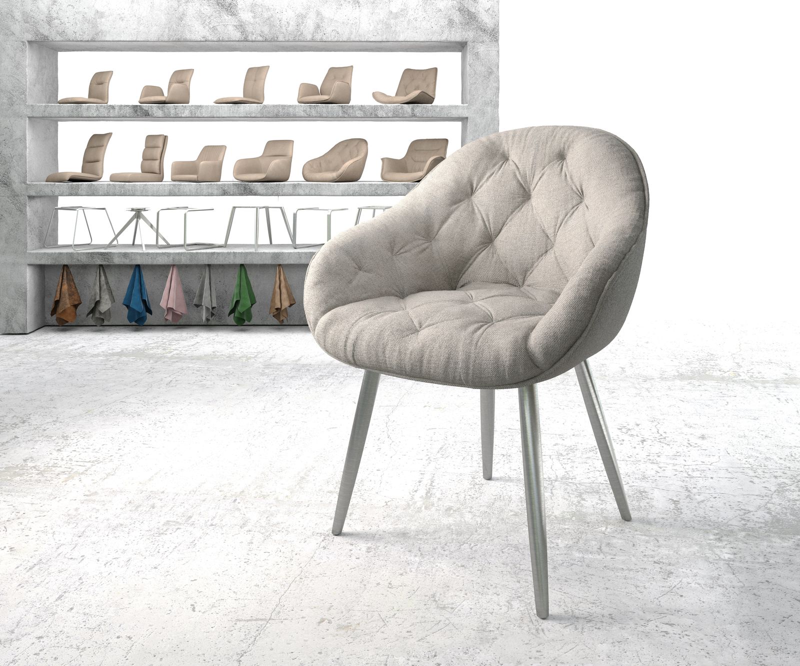 Fauteuil Gaio-Flex gris clair rayures 4-pieds conique acier inoxydable