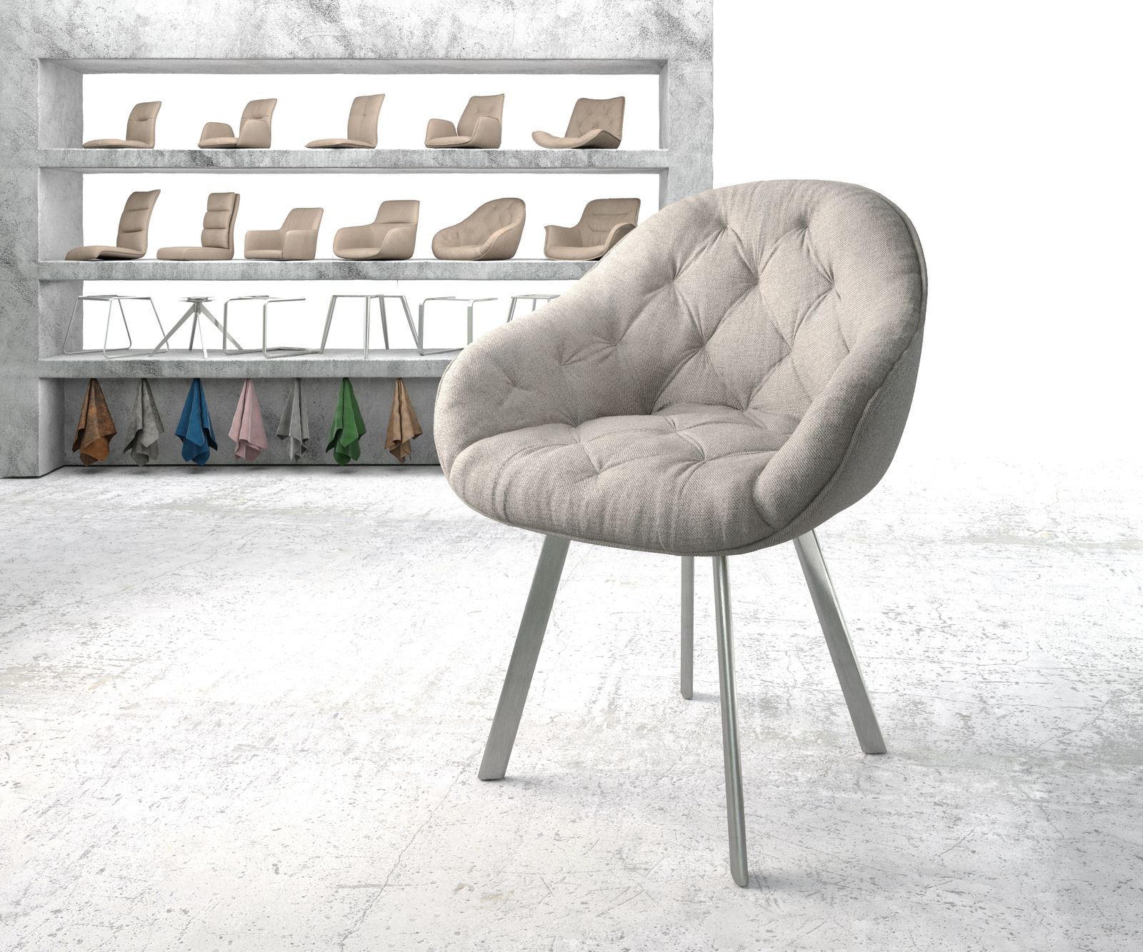 Fauteuil Gaio-Flex gris clair rayures 4-pieds ovall acier inoxydable