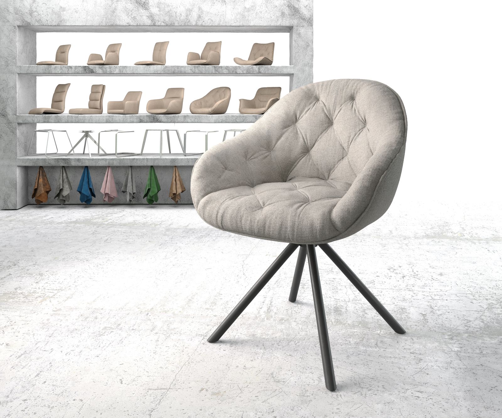 Chaise-pivotante Gaio-Flex gris clair rayures cadre croisé rond noir