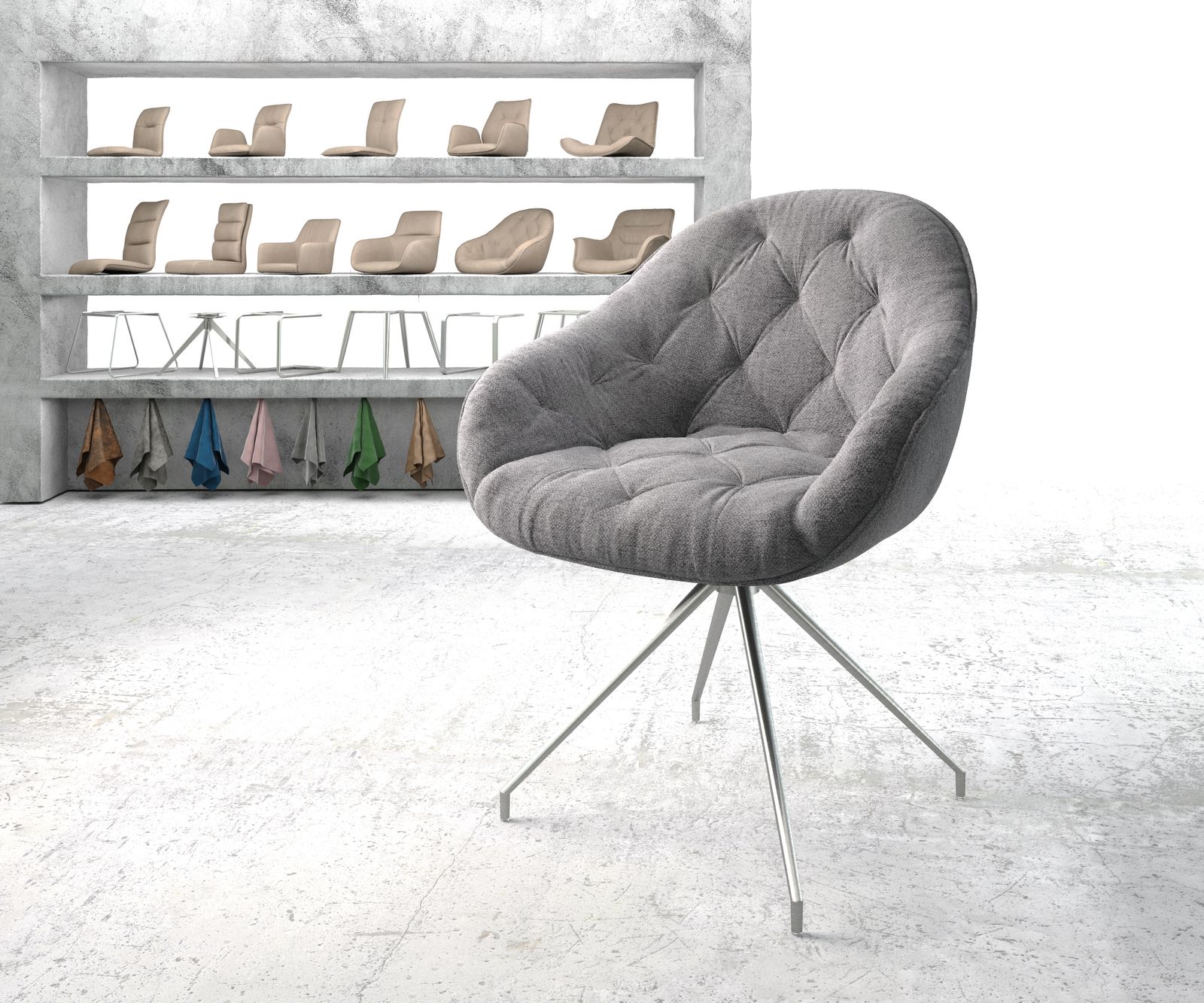 Chaise-pivotante Gaio-Flex gris clair structure cadre croisé conique acier inoxydable