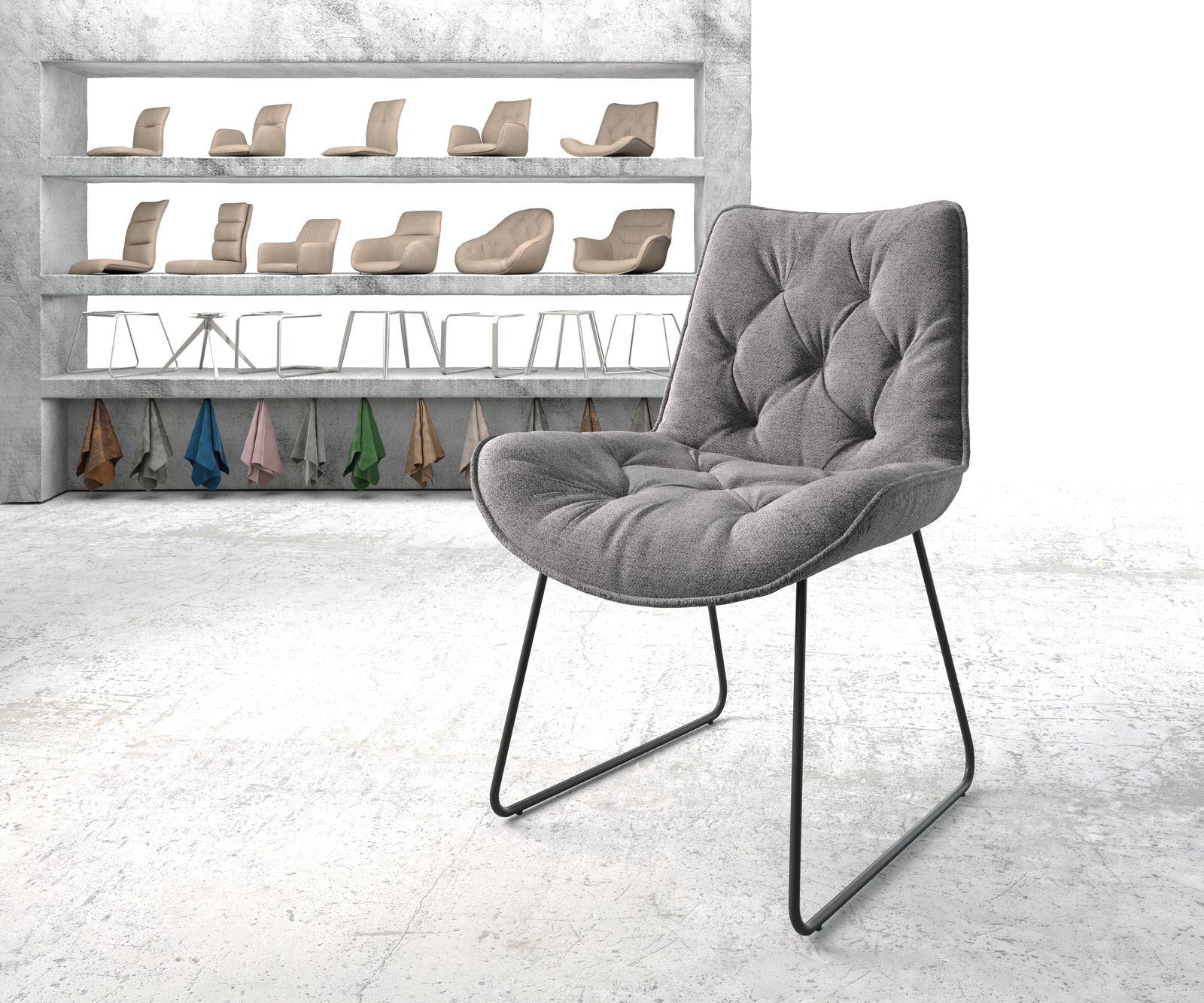 Chaise-de-salle-à-manger Taimi-Flex gris clair structure cadre croisé noir