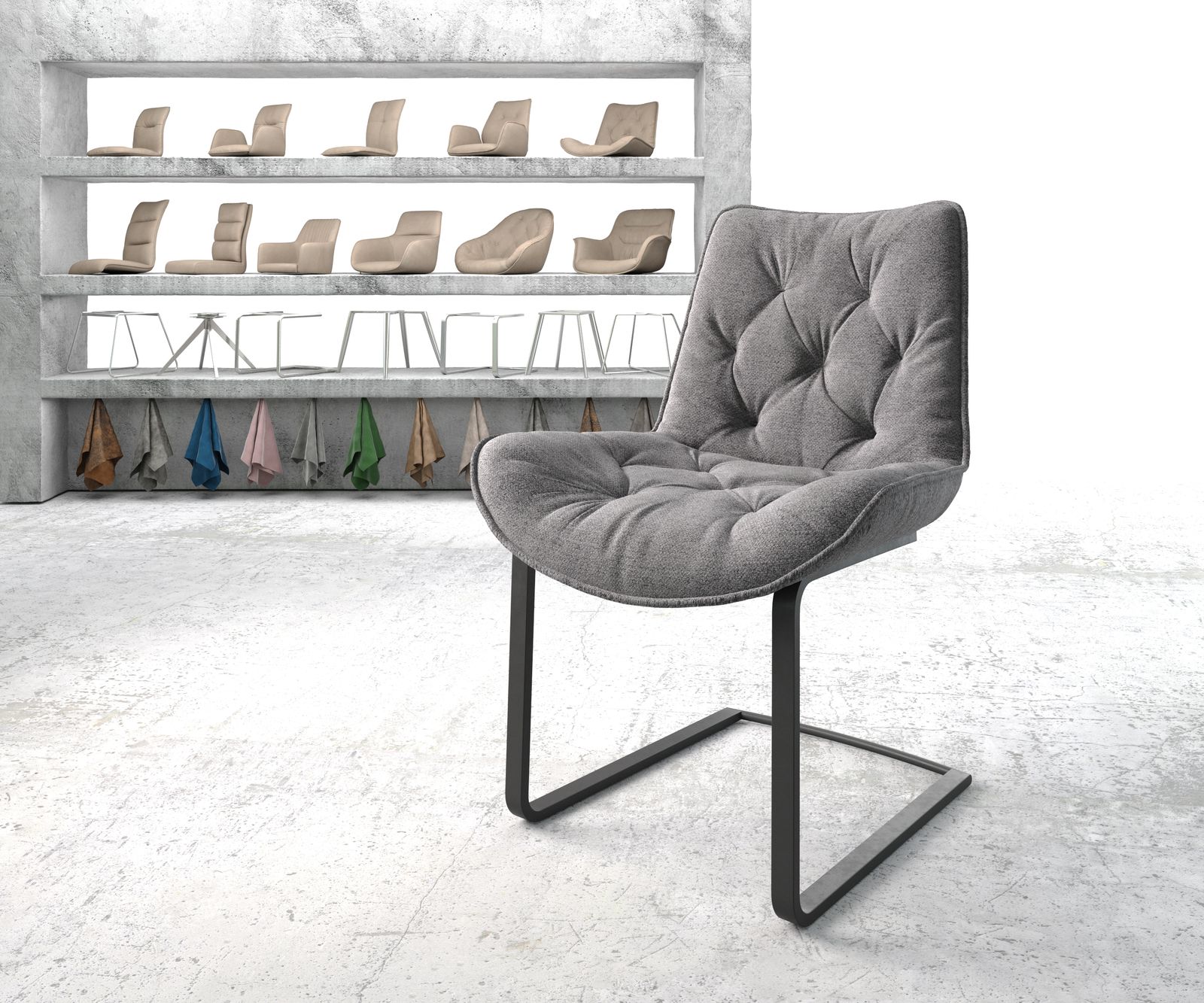 Chaise-de-salle-à-manger Taimi-Flex gris clair structure cantilever plat noir