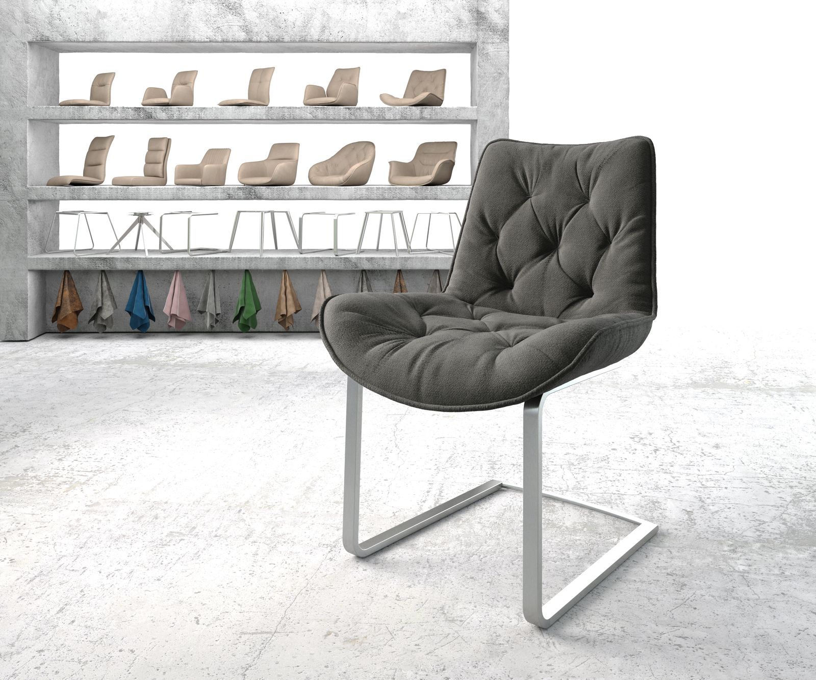 Chaise-de-salle-à-manger Taimi-Flex anthracite structure cantilever plat acier inoxydable