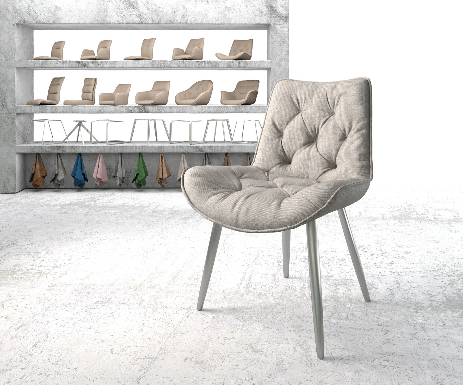 Chaise-de-salle-à-manger Taimi-Flex gris clair rayures 4-pieds conique acier inoxydable