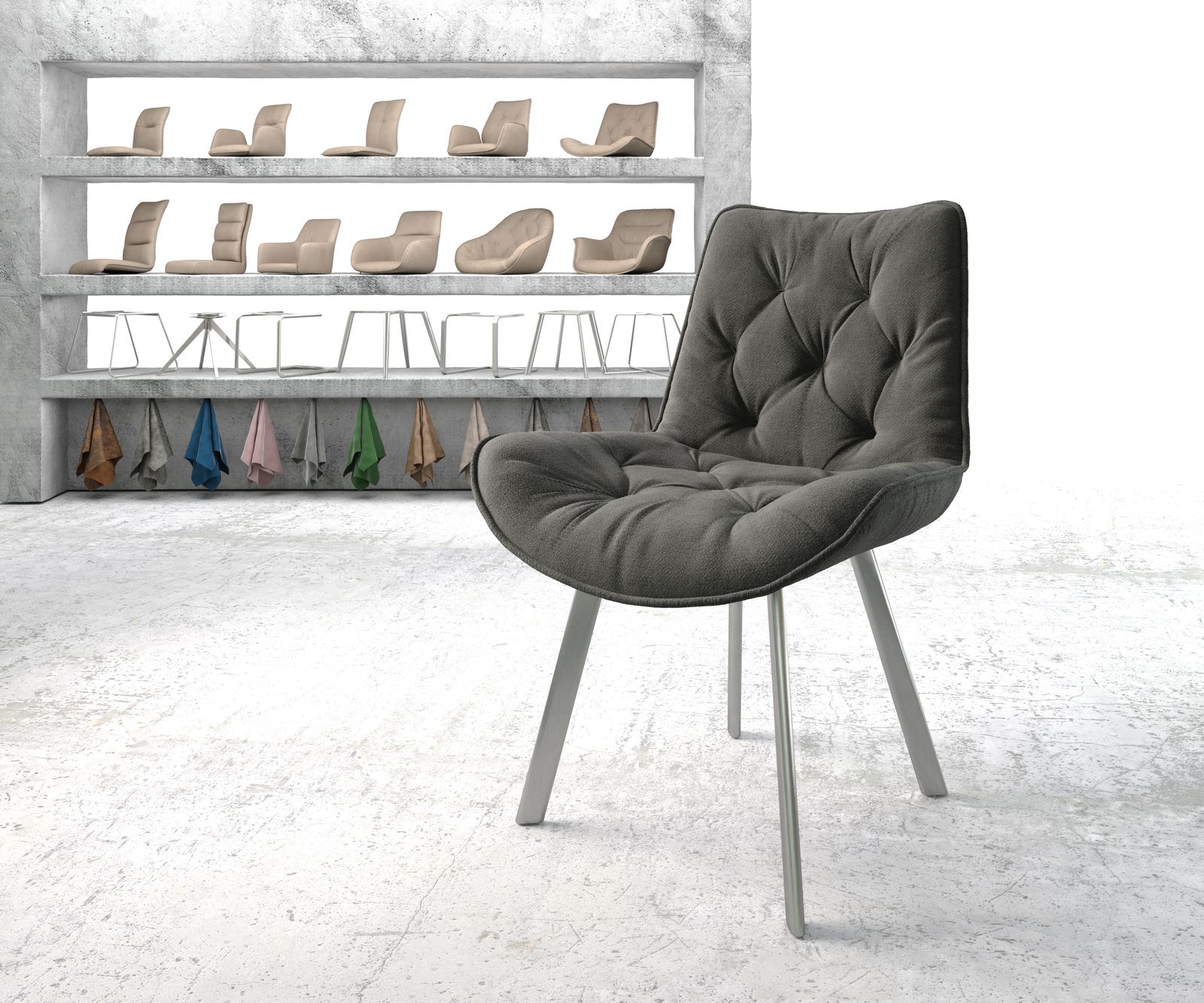 Chaise-de-salle-à-manger Taimi-Flex anthracite structure 4-pieds ovall acier inoxydable