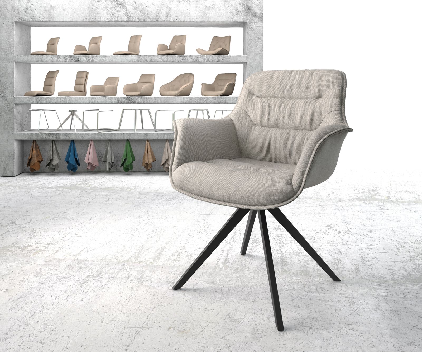 Chaise-pivotante Kaira-Flex gris clair rayures cadre croisé angulaire noir