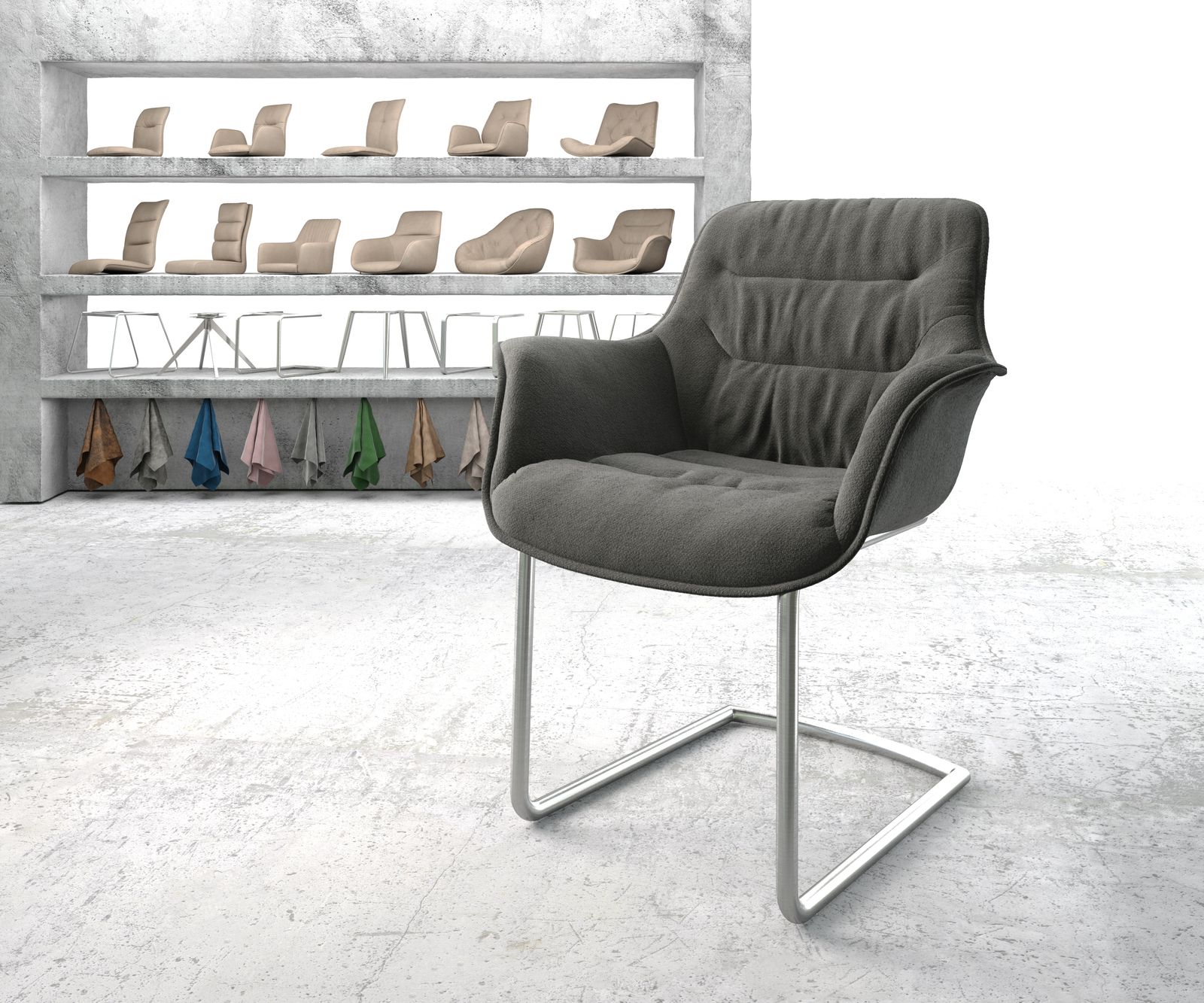 Fauteuil Kaira-Flex anthracite structure cantilever rond acier inoxydable