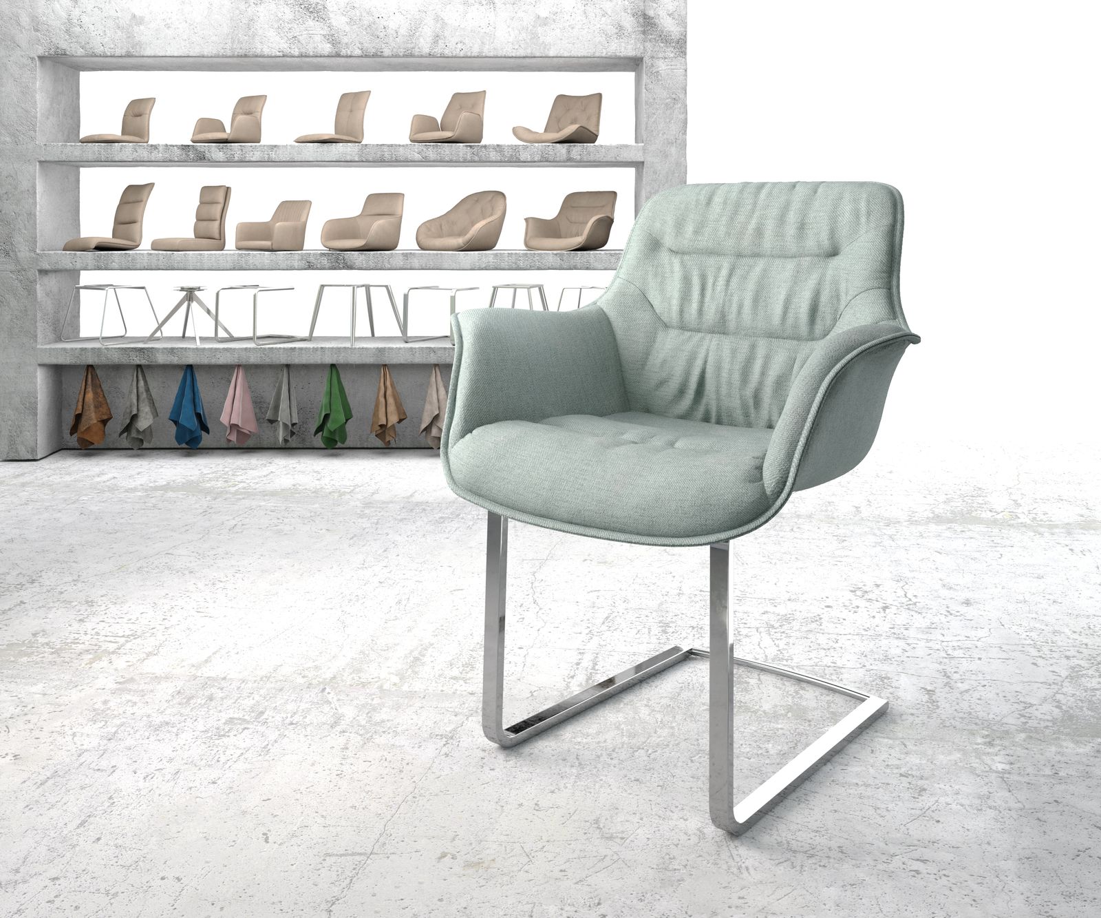 Fauteuil Kaira-Flex menthe rayures cantilever plat chromé