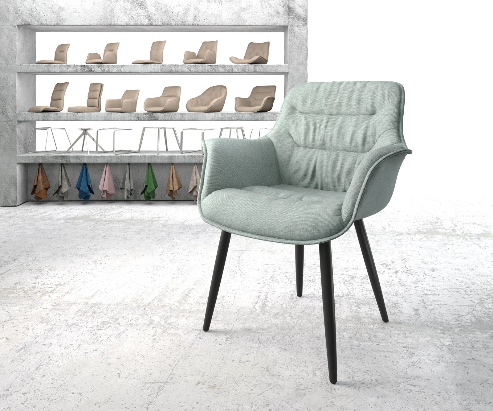 Fauteuil Kaira-Flex menthe rayures 4-pieds conique noir